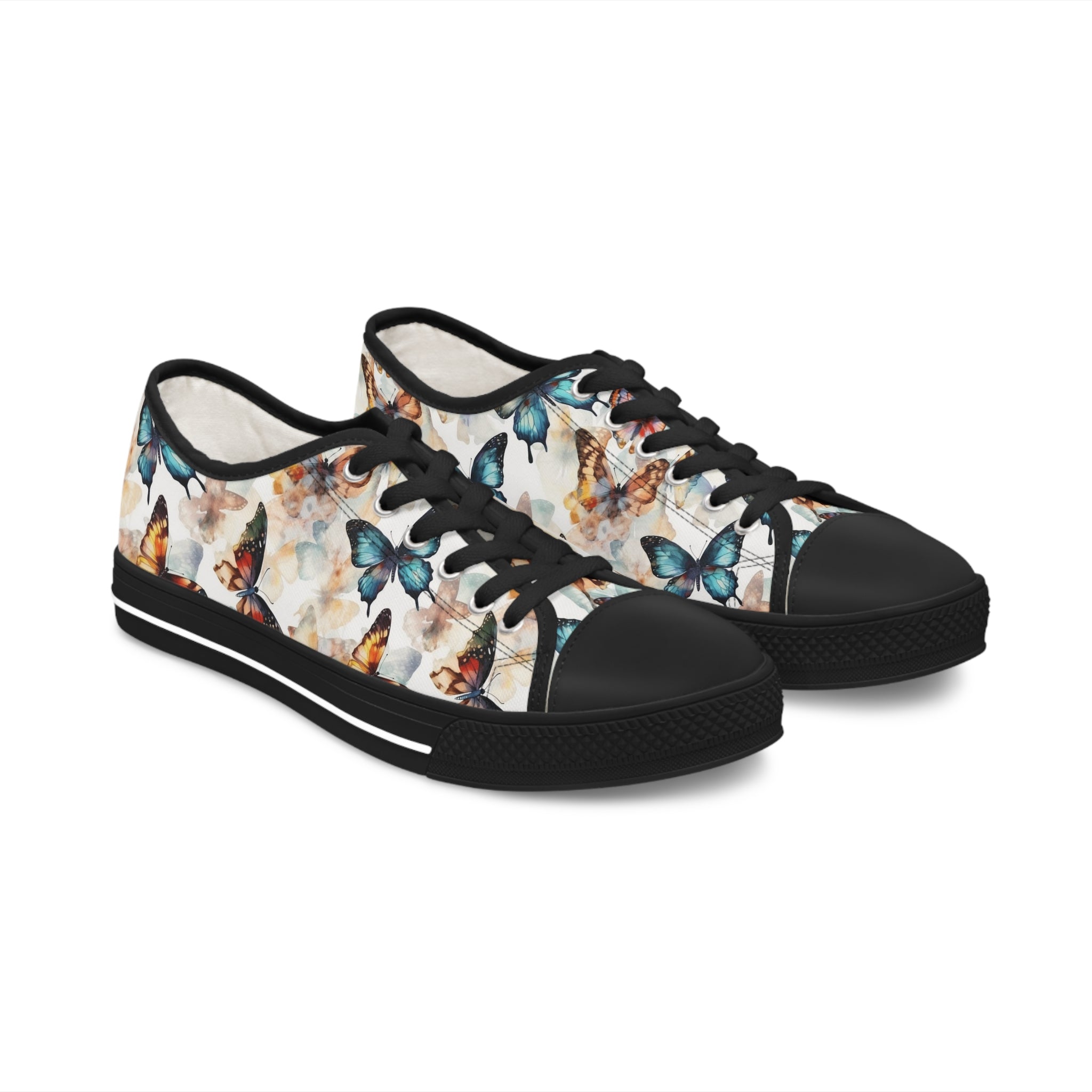 Women's Low Top Sneakers (AOP) - Seamless Butterfly Designs 03