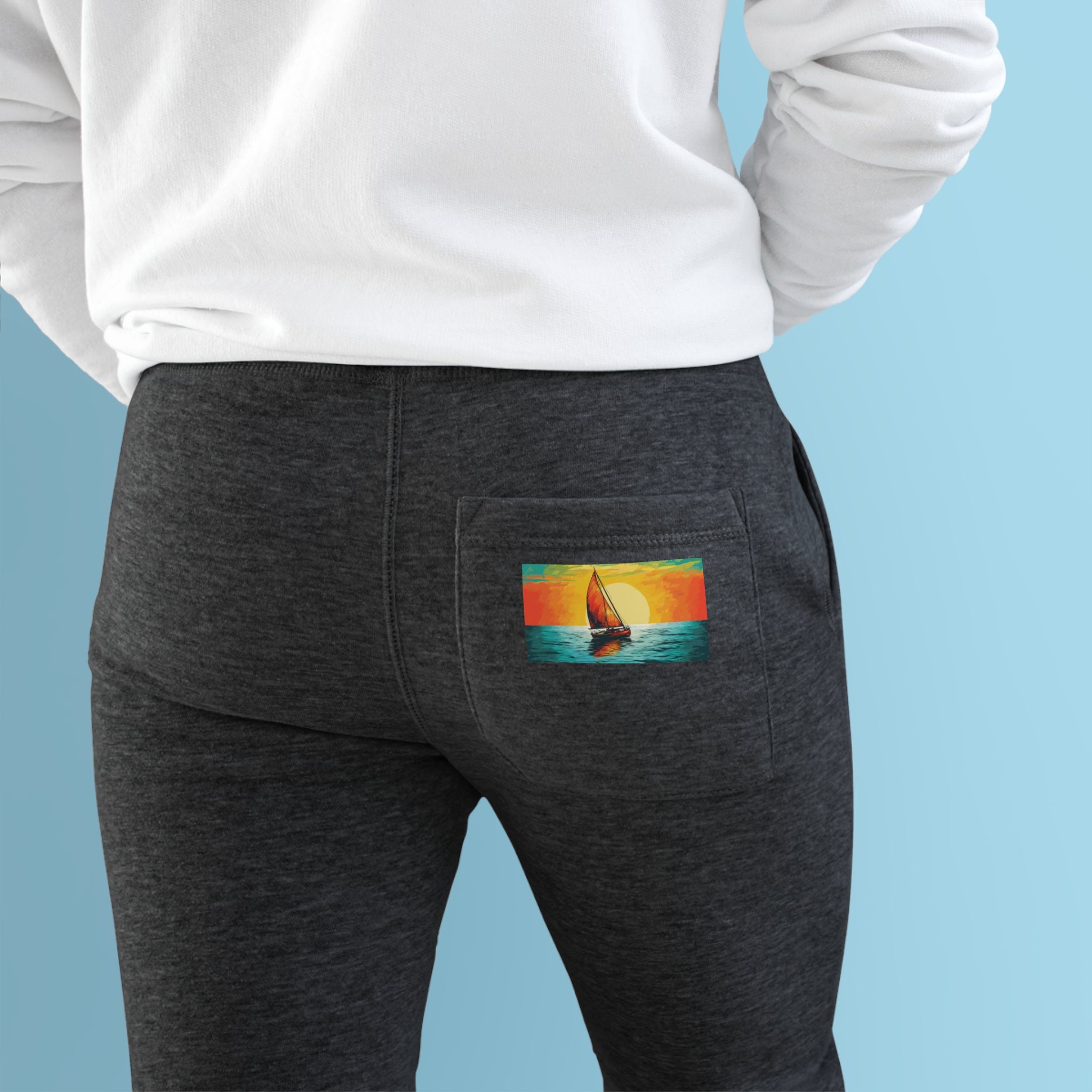 Premium Fleece Joggers - Pop Art Sailboat