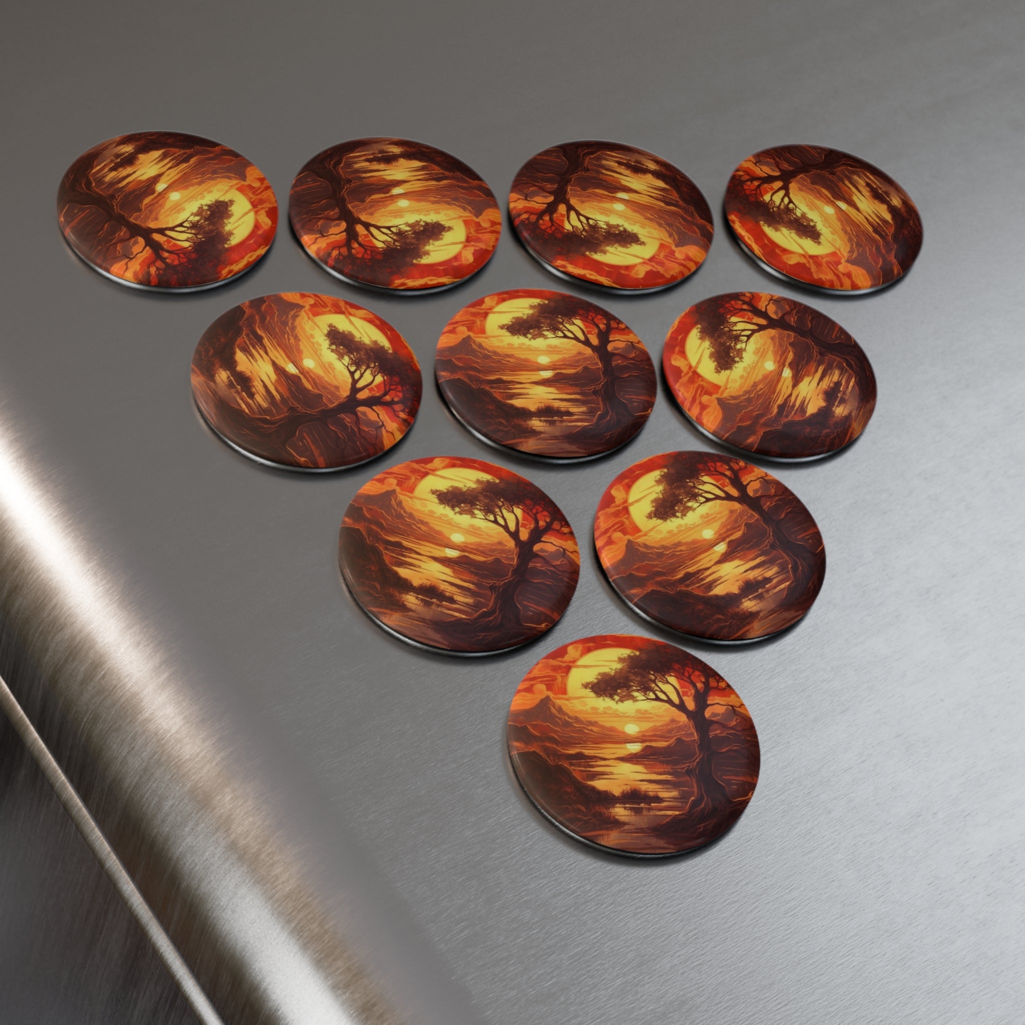 Button Magnet, Round (1 & 10 pcs) - Sunsets 10