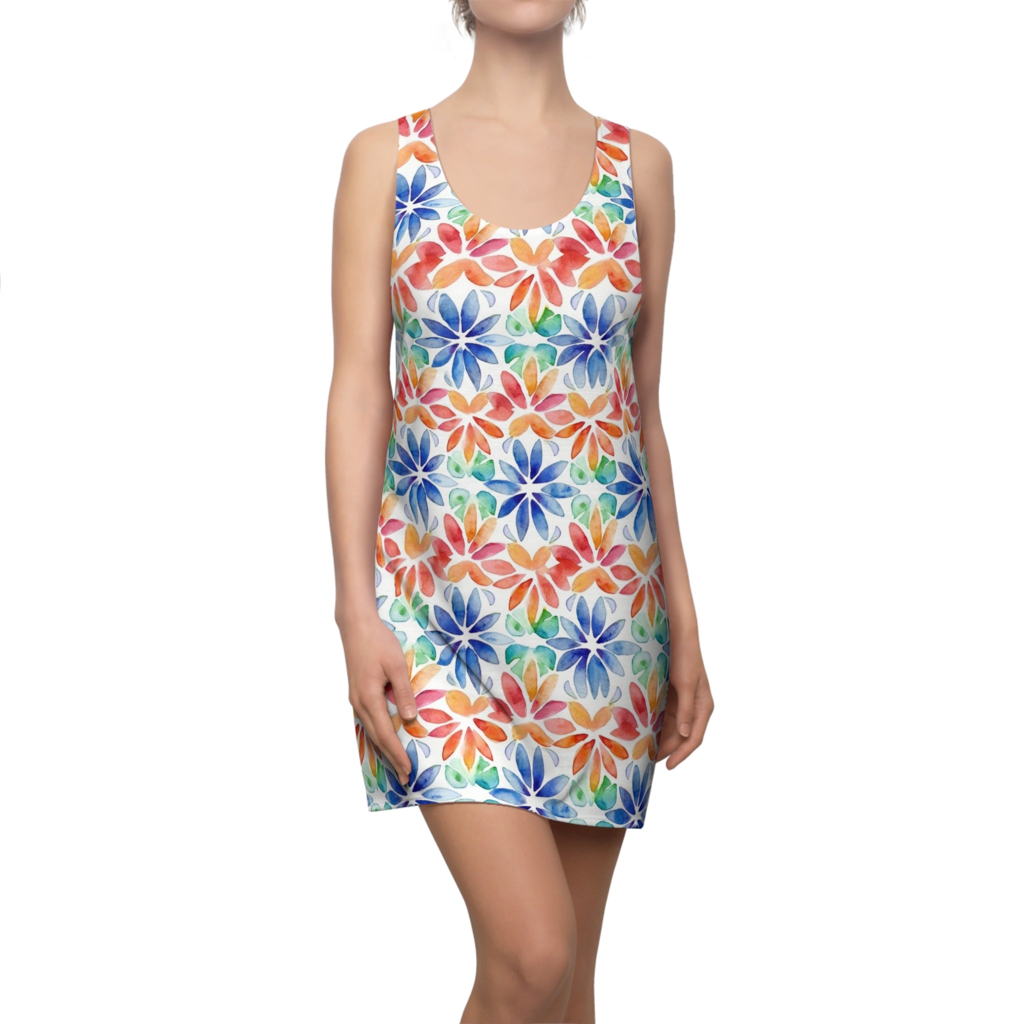 Women's Cut & Sew Racerback Dress (AOP) - Seamless Flower Watercolor Designs 04