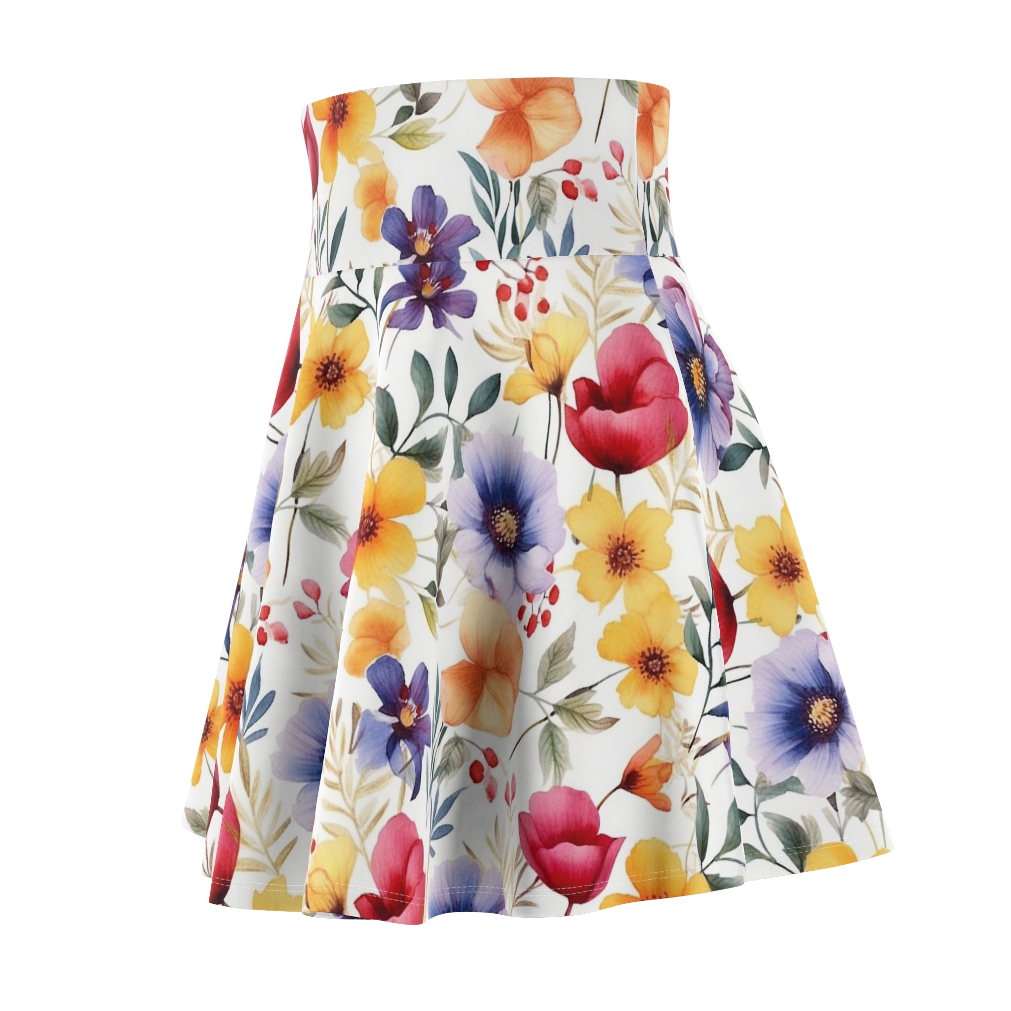 Women's Skater Skirt (AOP) - Seamless Watercolor Designs - Wildflowers