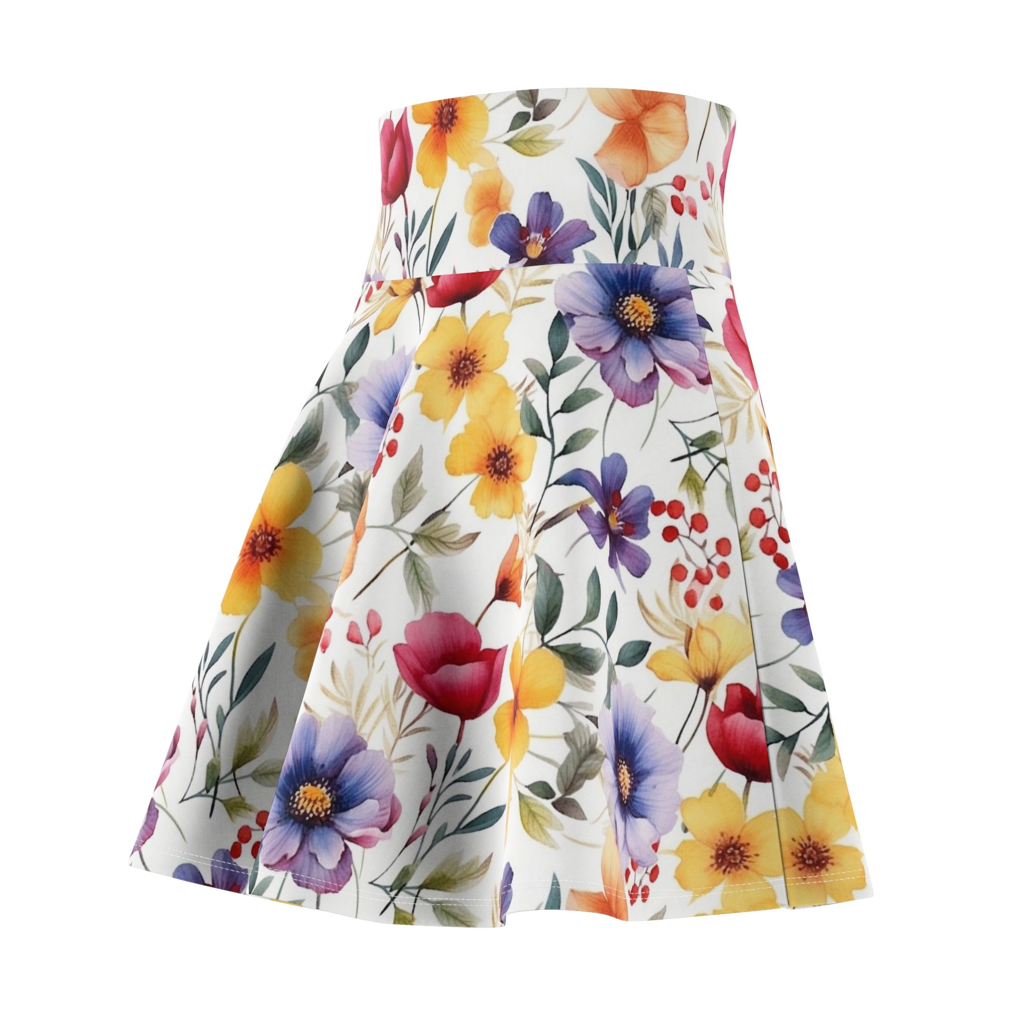 Women's Skater Skirt (AOP) - Seamless Watercolor Designs - Wildflowers