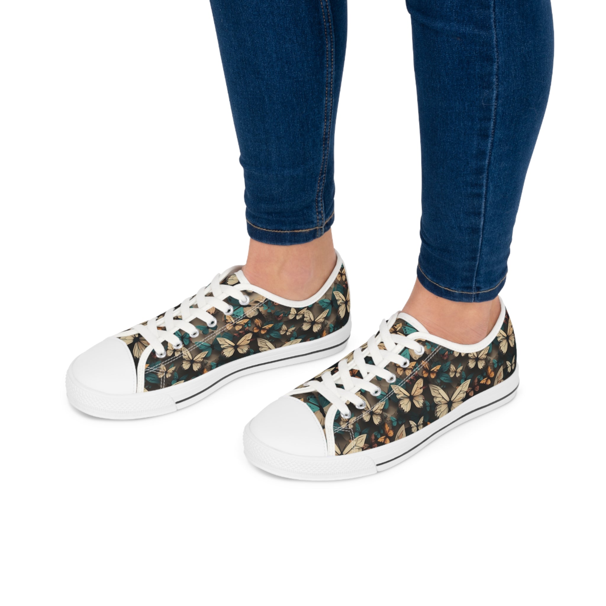 Women's Low Top Sneakers (AOP) - Seamless Butterfly Designs 01