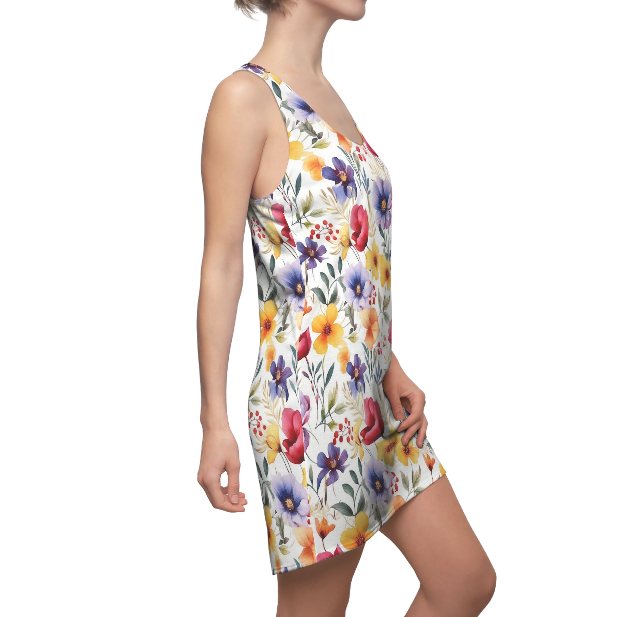 Women's Cut & Sew Racerback Dress (AOP) - Seamless Flower Watercolor Designs 07