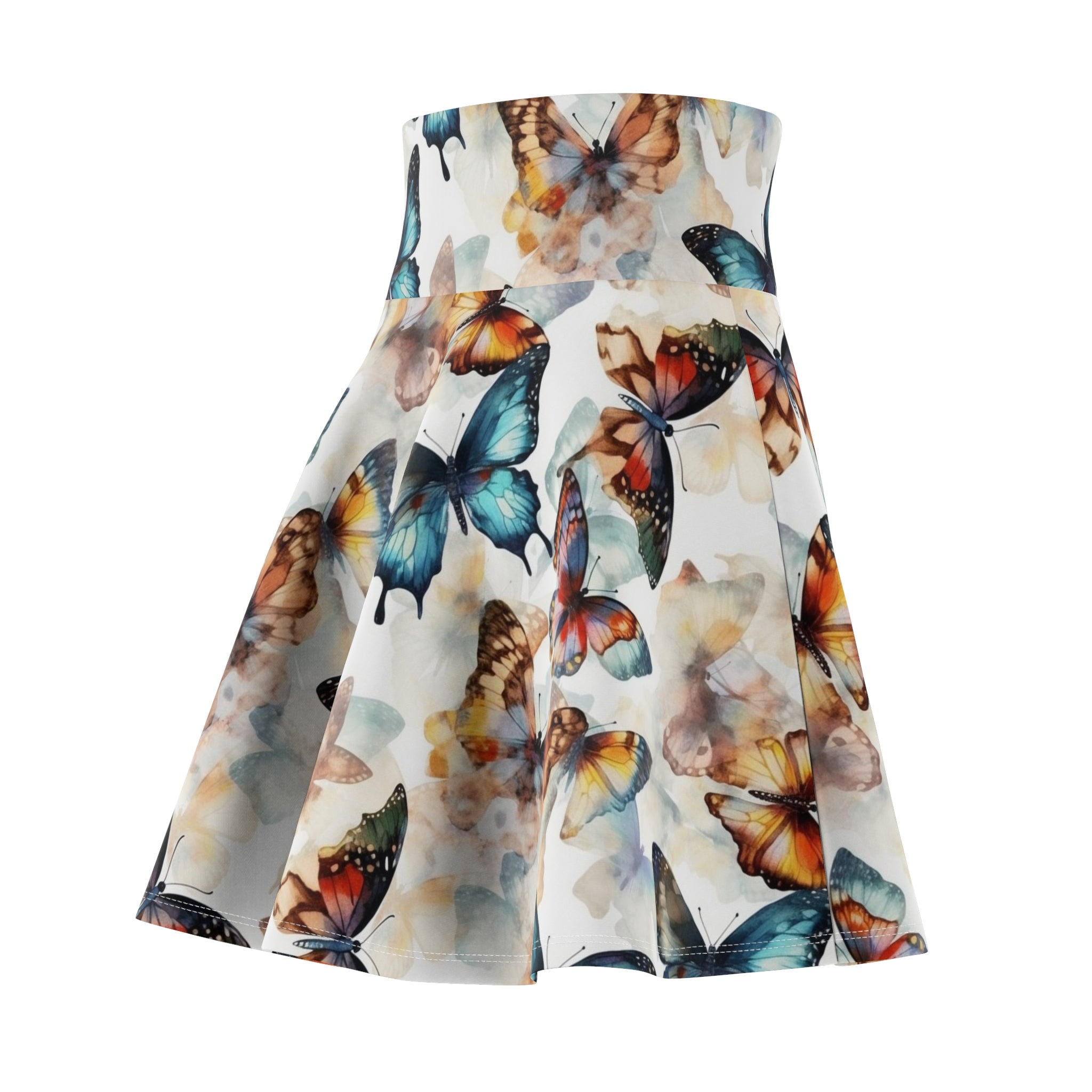 Women's Skater Skirt (AOP) - Seamless Watercolor Designs - Butterflies 02