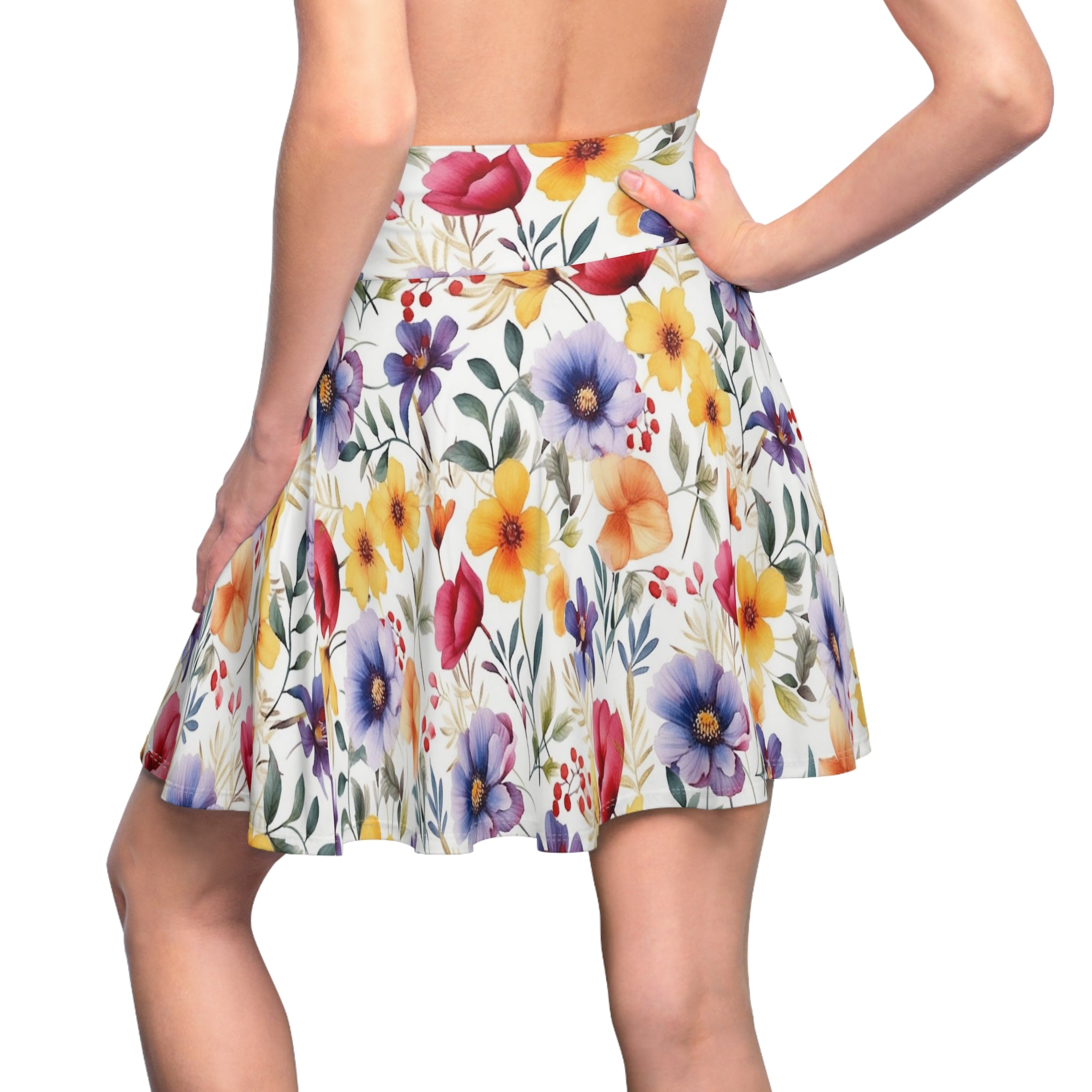 Women's Skater Skirt (AOP) - Seamless Watercolor Designs - Wildflowers