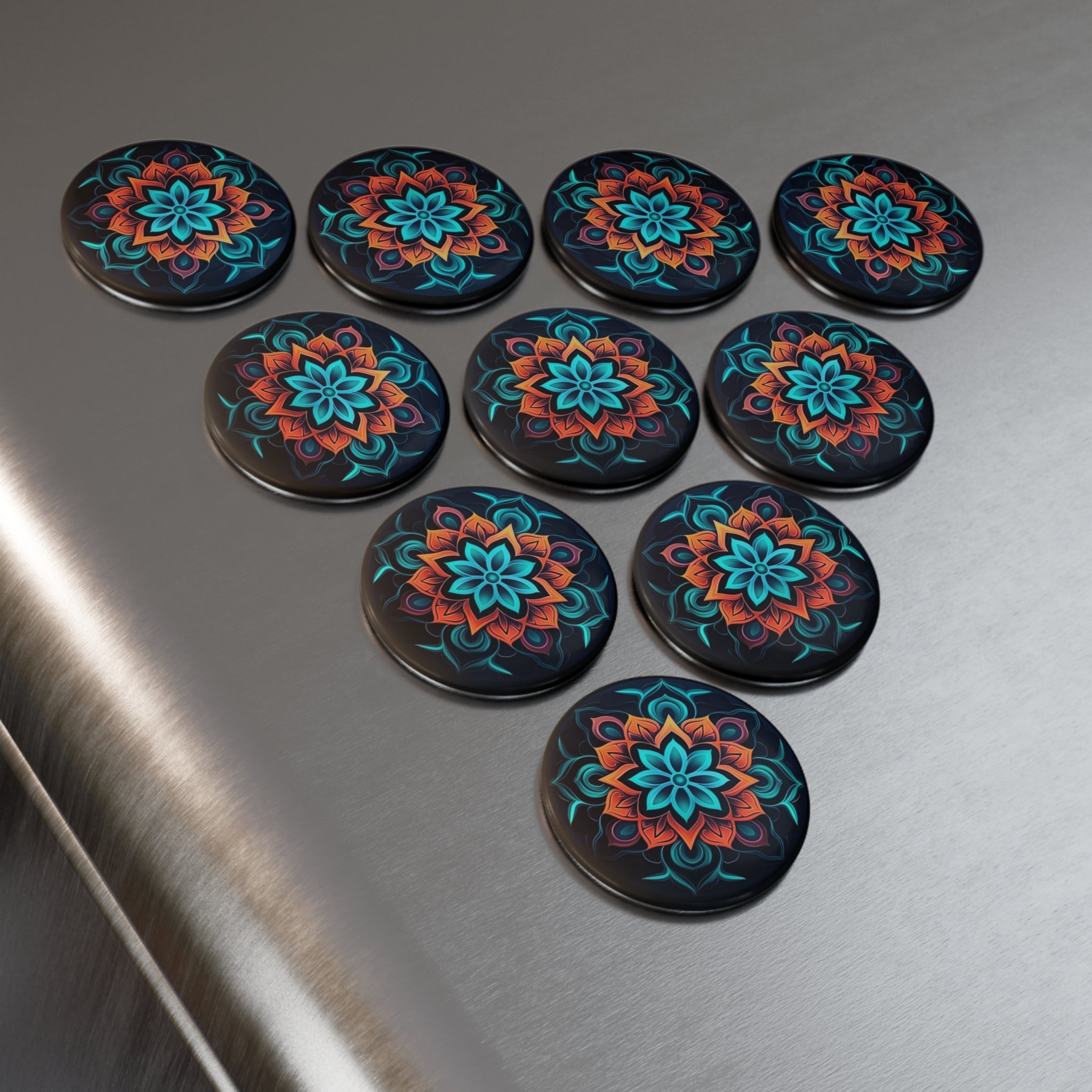 Button Magnet, Round (1 & 10 pcs) - Mandalas 02