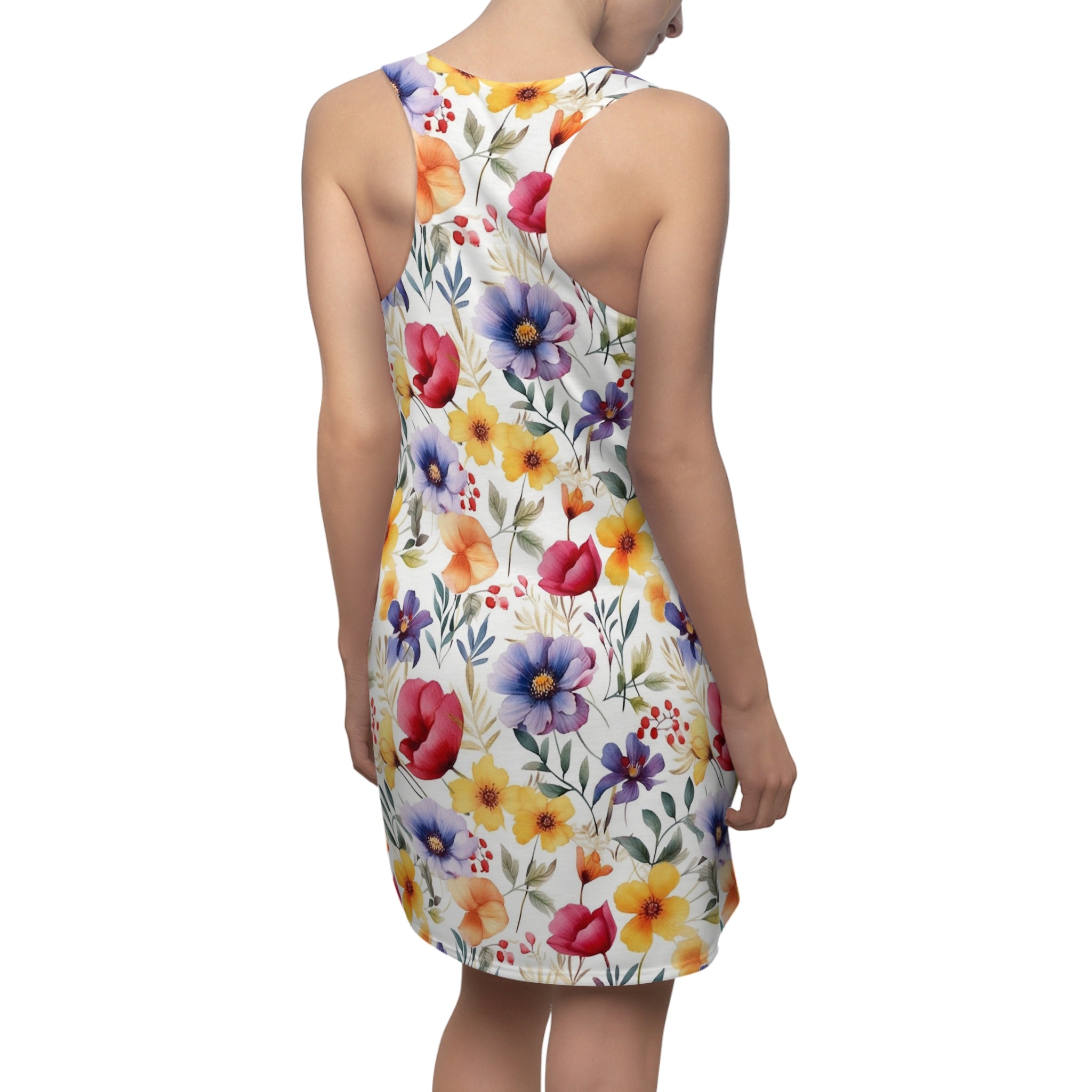 Women's Cut & Sew Racerback Dress (AOP) - Seamless Flower Watercolor Designs 07