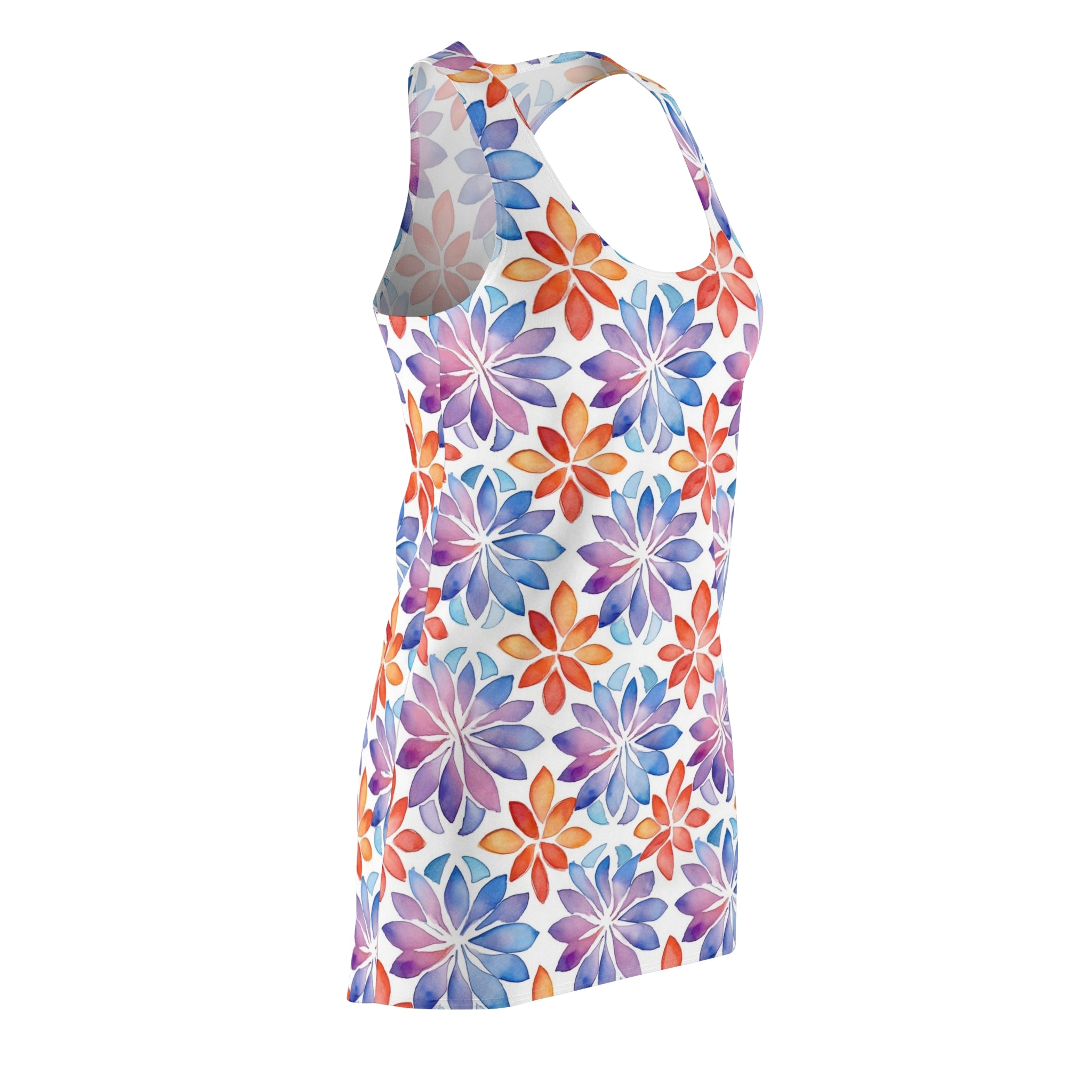 Women's Cut & Sew Racerback Dress (AOP) - Seamless Flower Watercolor Designs 05