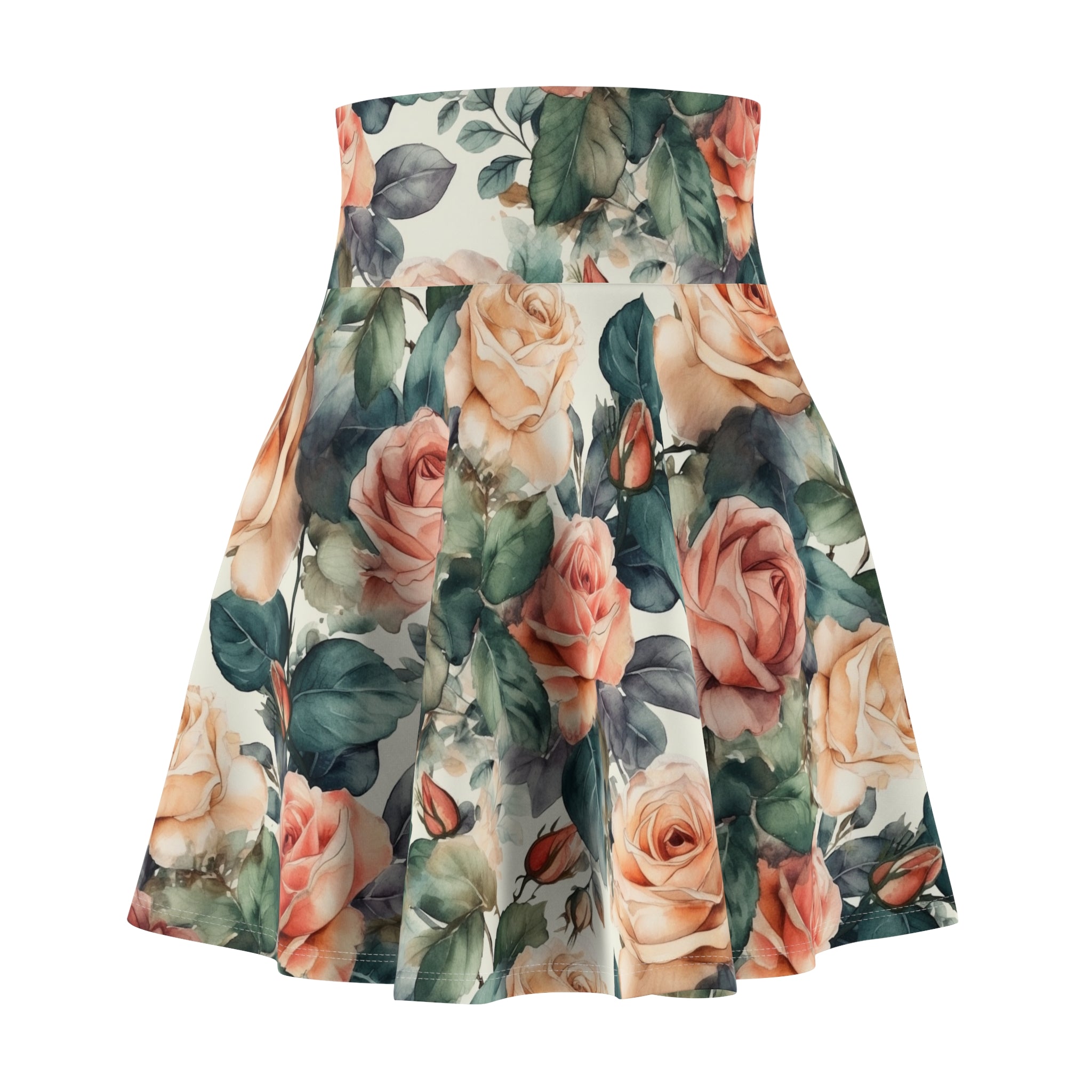 Women's Skater Skirt (AOP) - Seamless Watercolor Designs - Roses 01