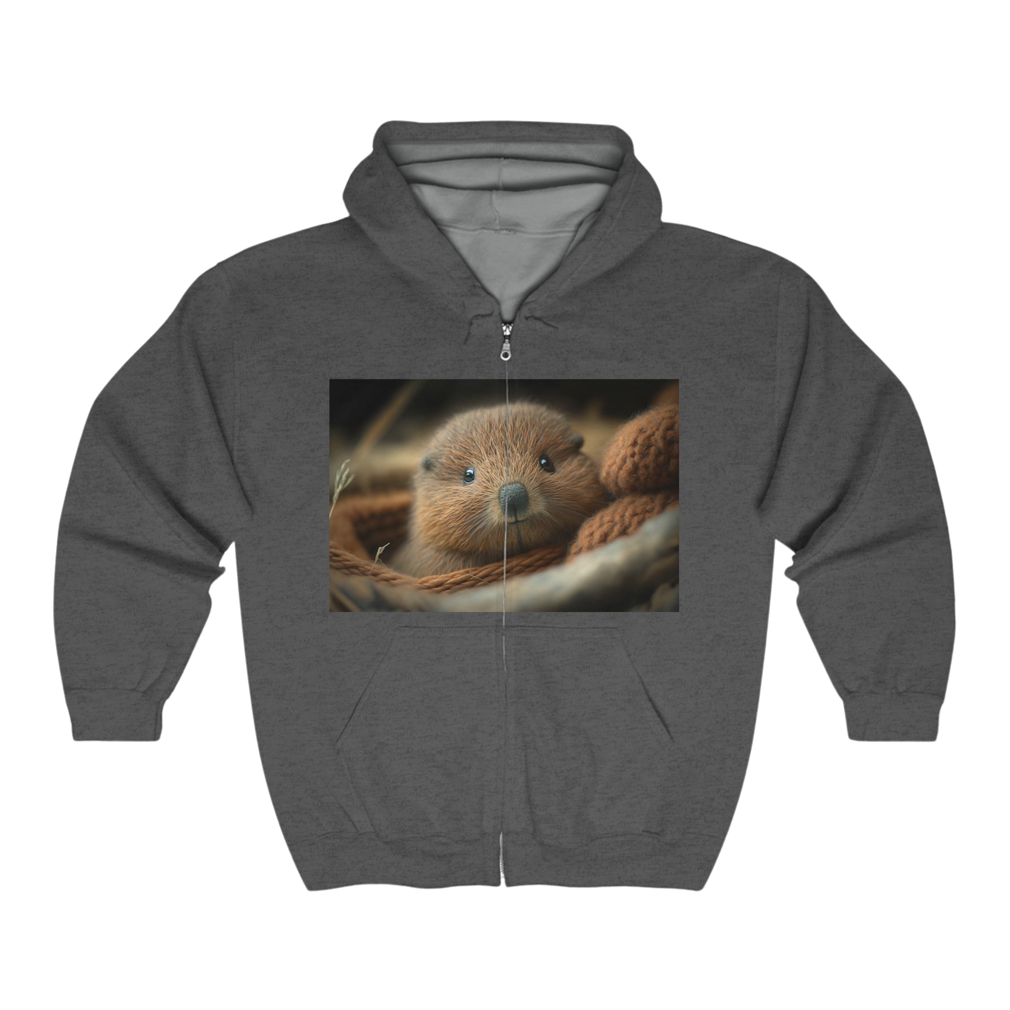 Unisex Heavy Blend™ Full Zip Hooded Sweatshirt - Baby Animals - Beaver