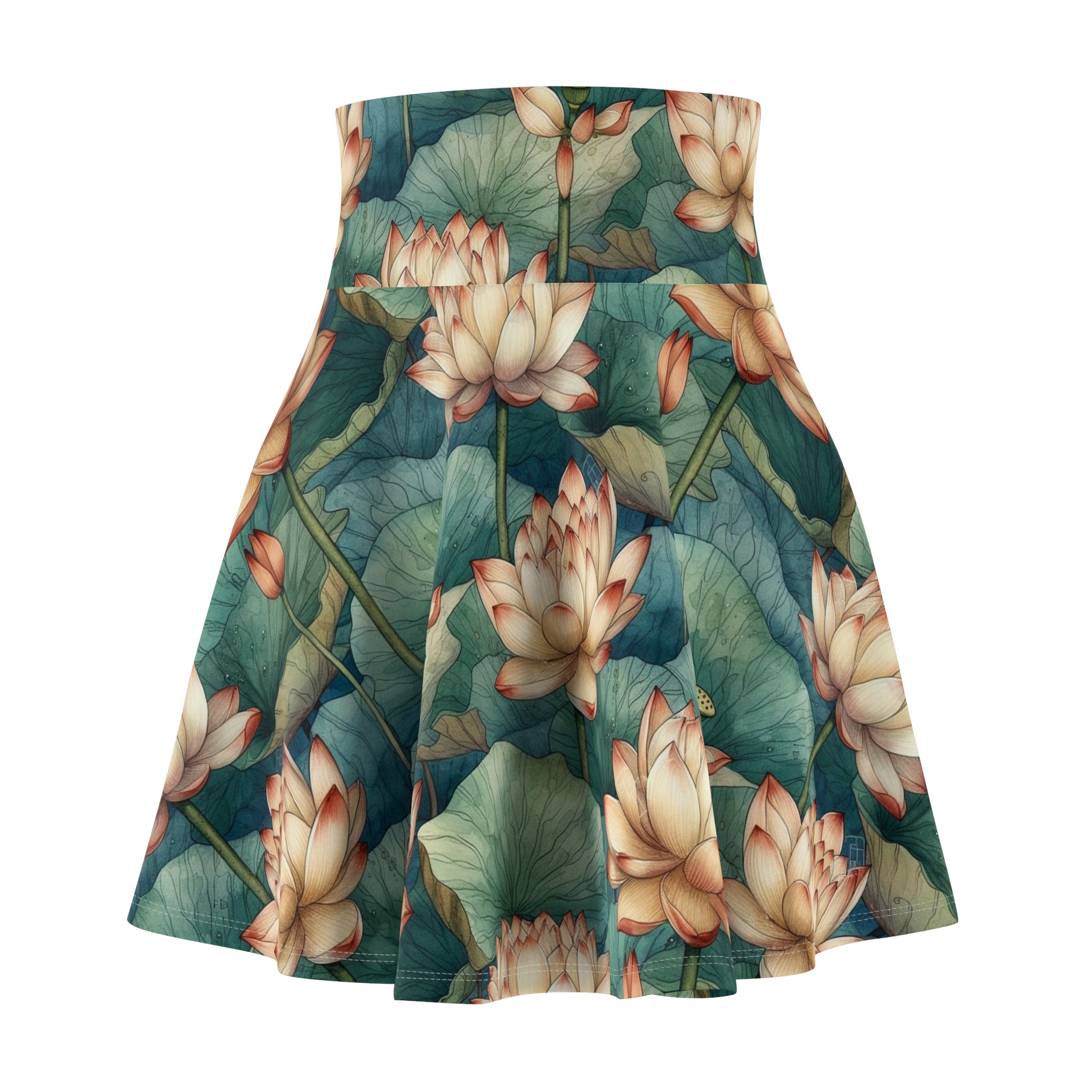 Women's Skater Skirt (AOP) - Seamless Watercolor Designs - Lotuses