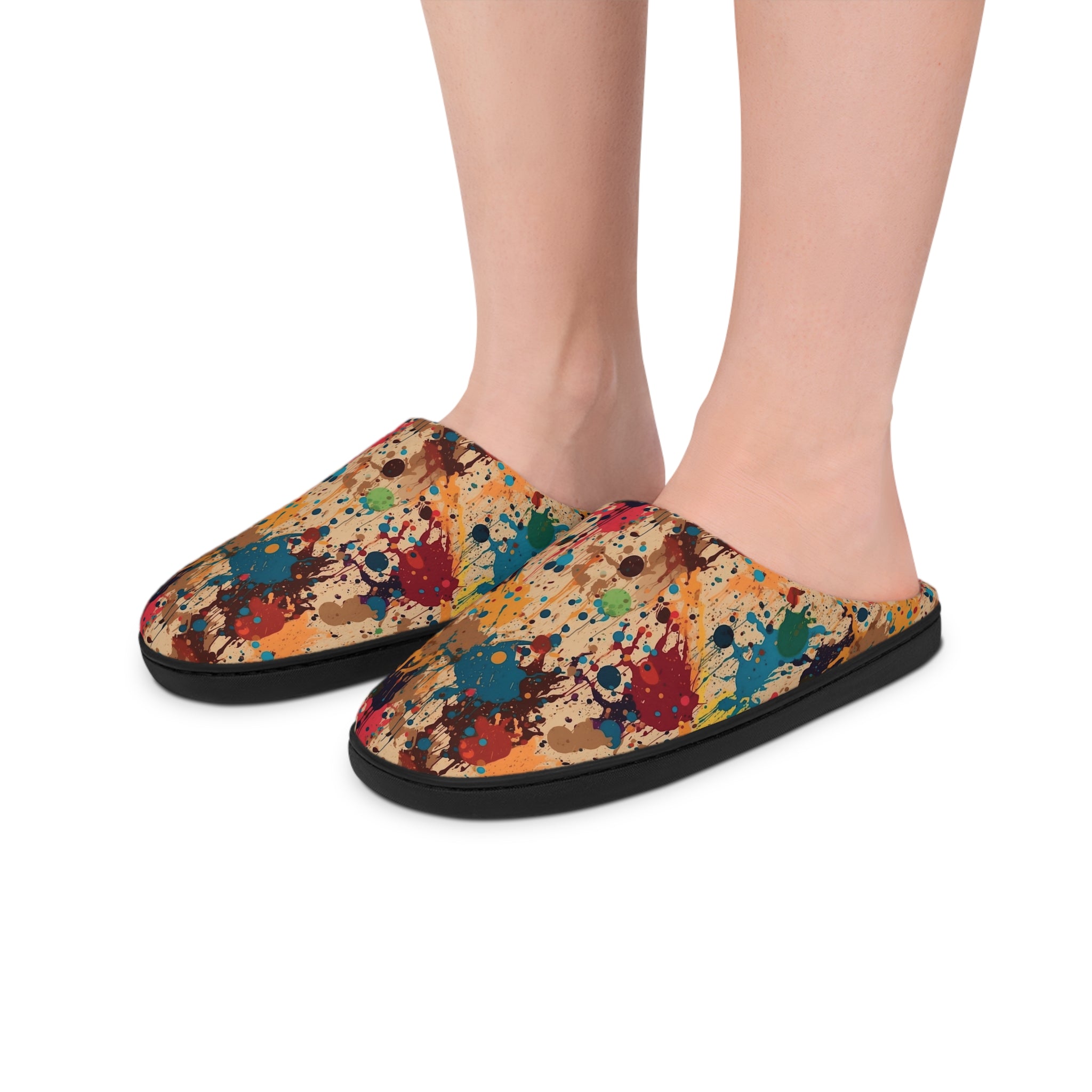 Men's Indoor Slippers (AOP) - Seamless Color Splatter Design 01