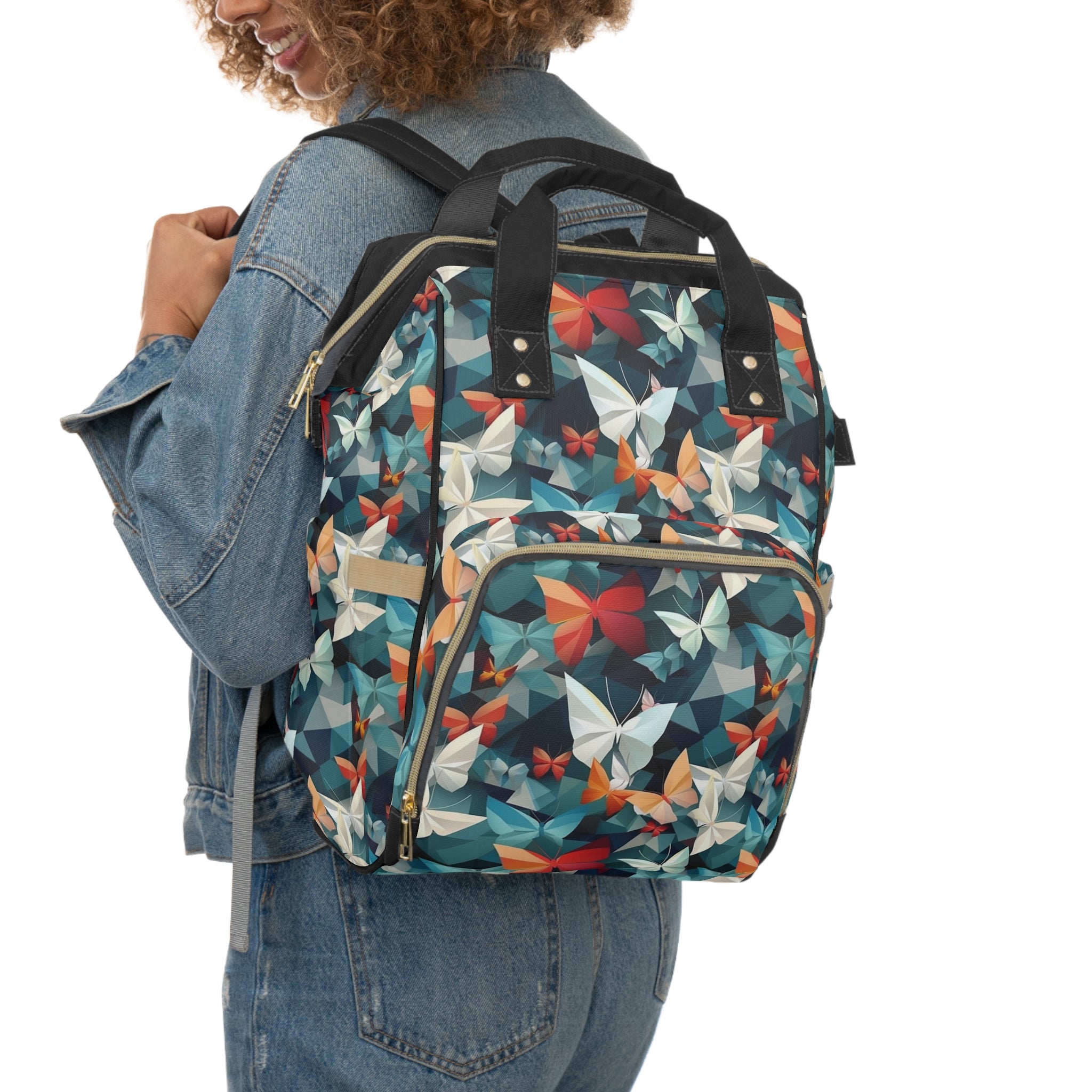 Multifunctional Diaper Backpack (AOP) - Seamless Butterflies Design 09