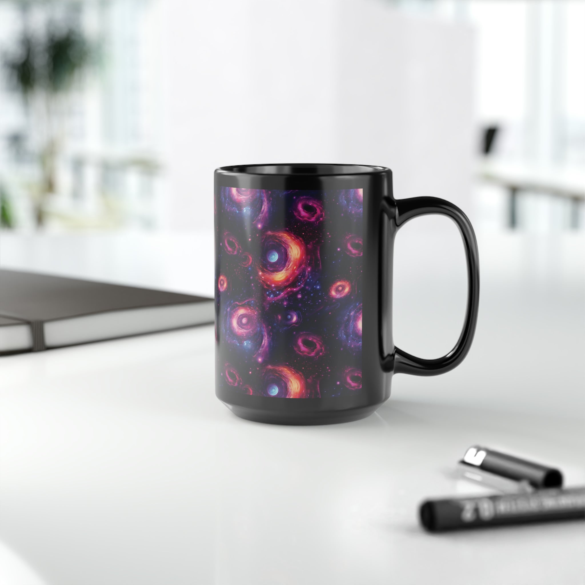 Black Mug, 15oz (AOP) - Fantasy Galaxies 05