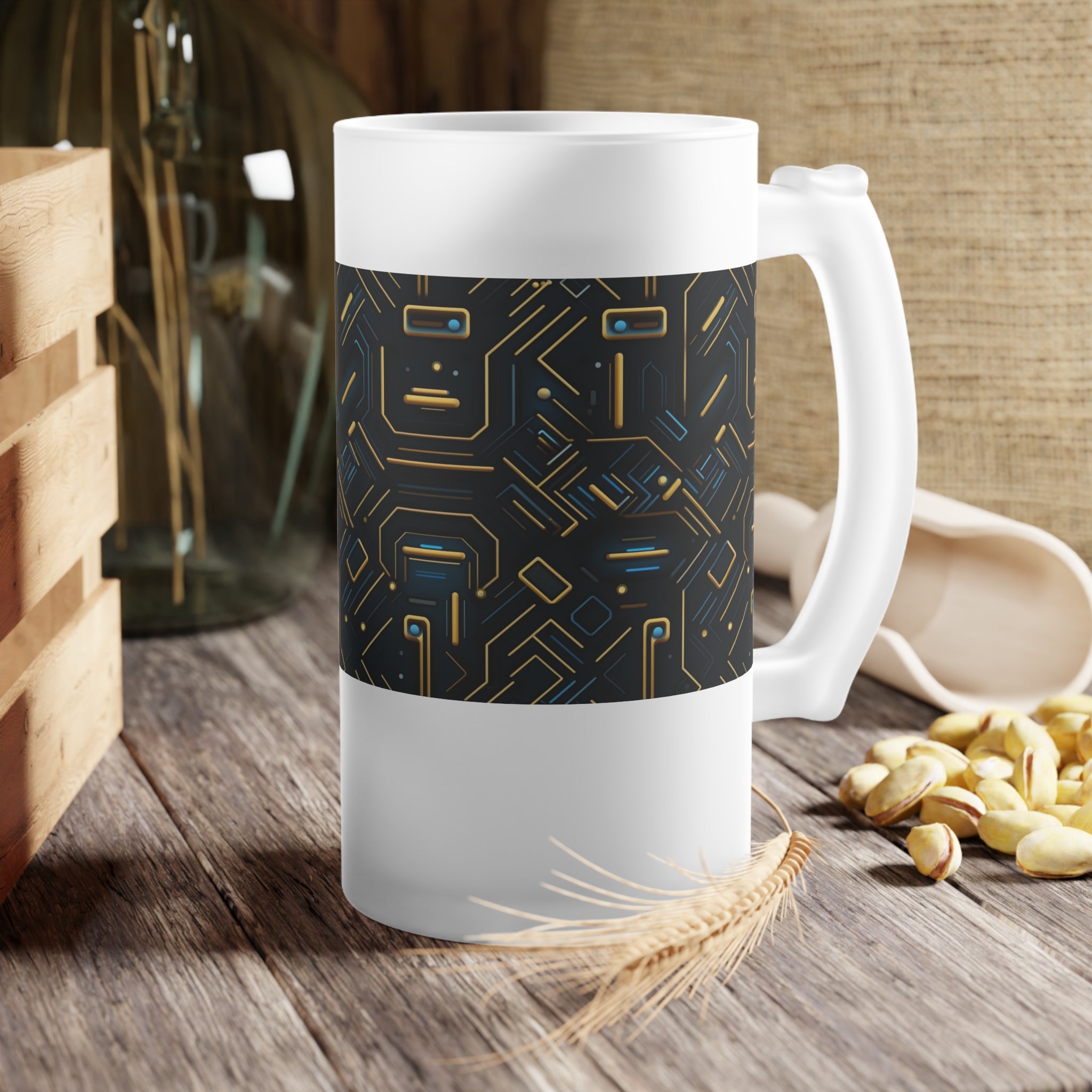 Frosted Glass Beer Mug (AOP) - Seamless Futuristic Designs 05