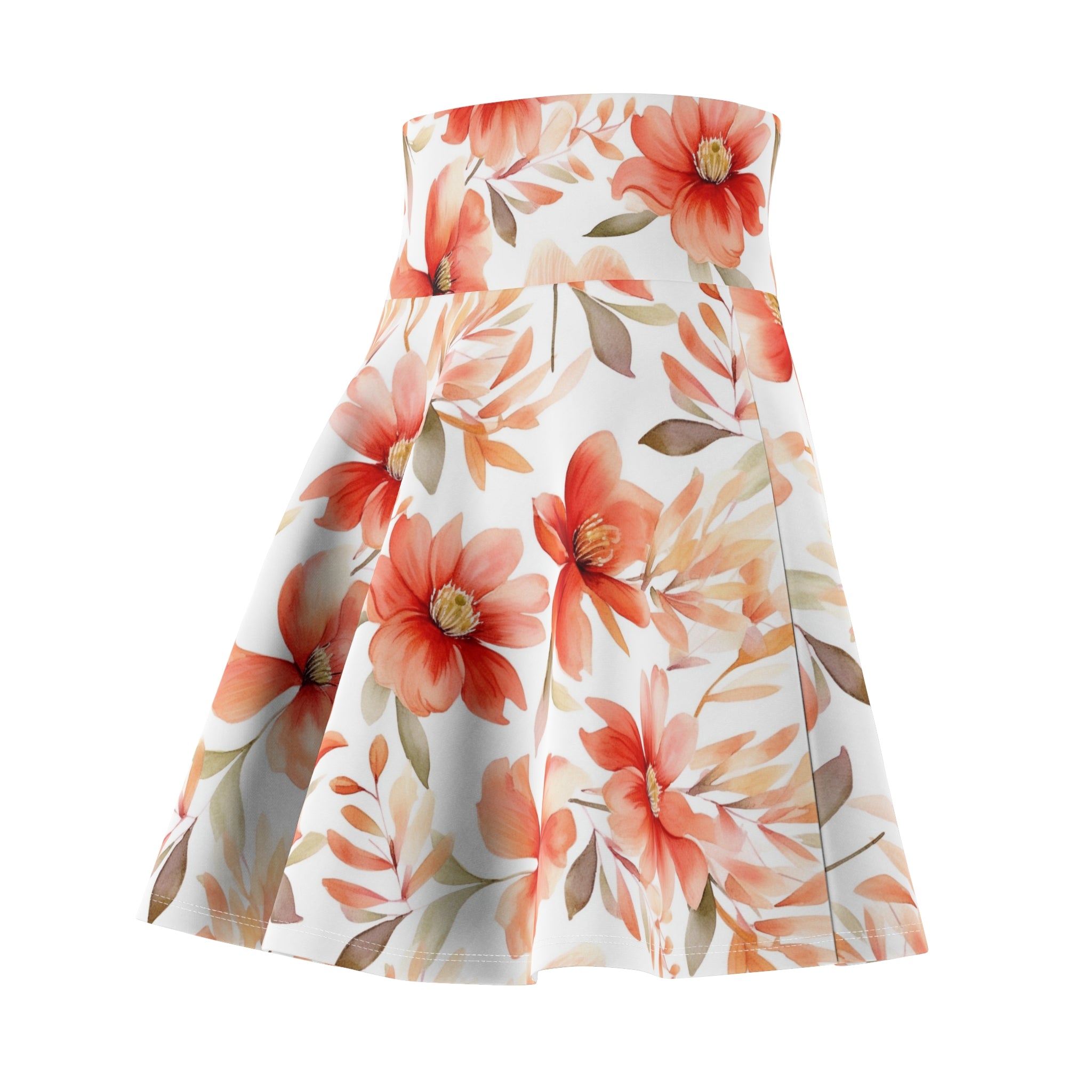 Women's Skater Skirt (AOP) - Seamless Watercolor Designs - Poppies