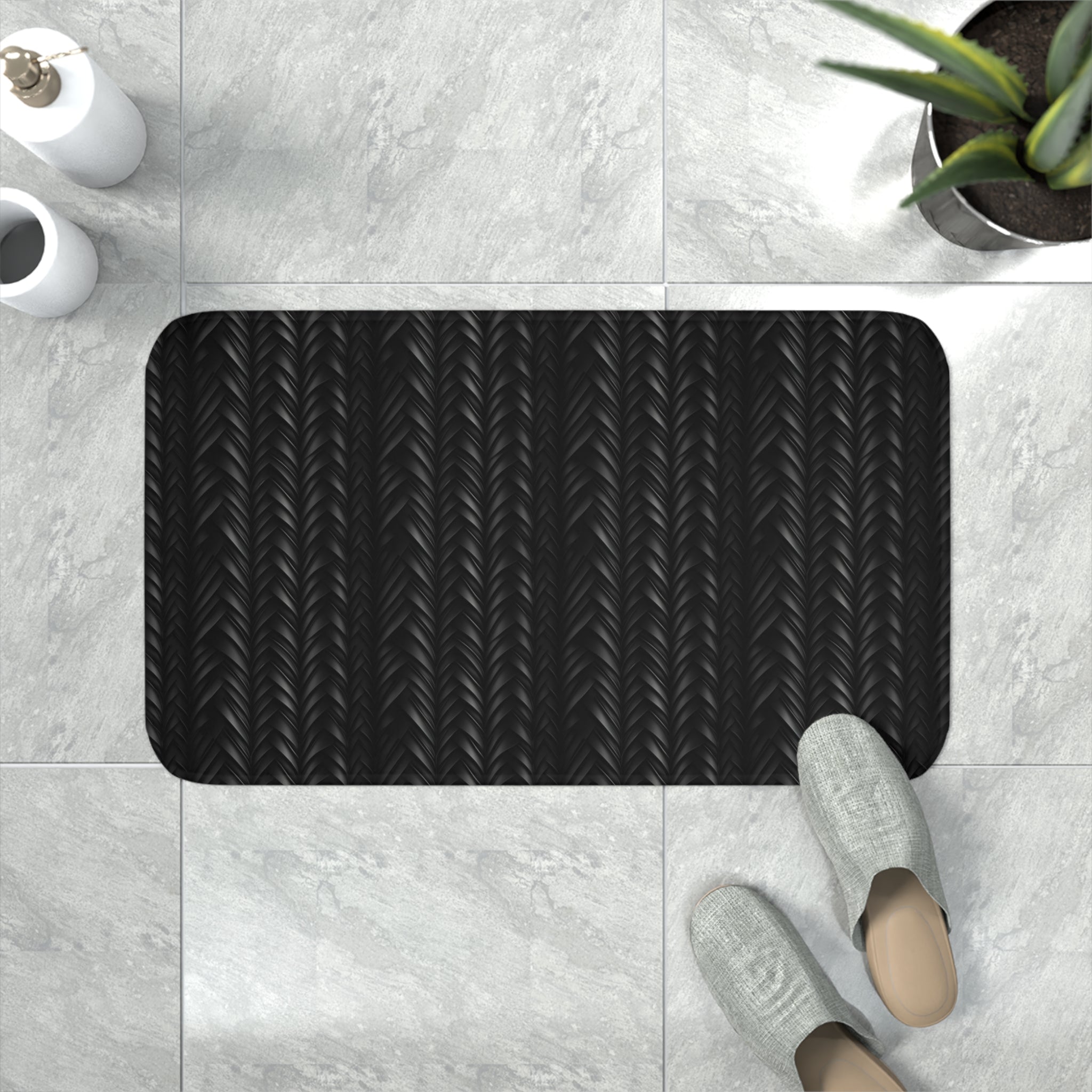 Memory Foam Bath Mat (AOP) - Seamless Black Noir Designs