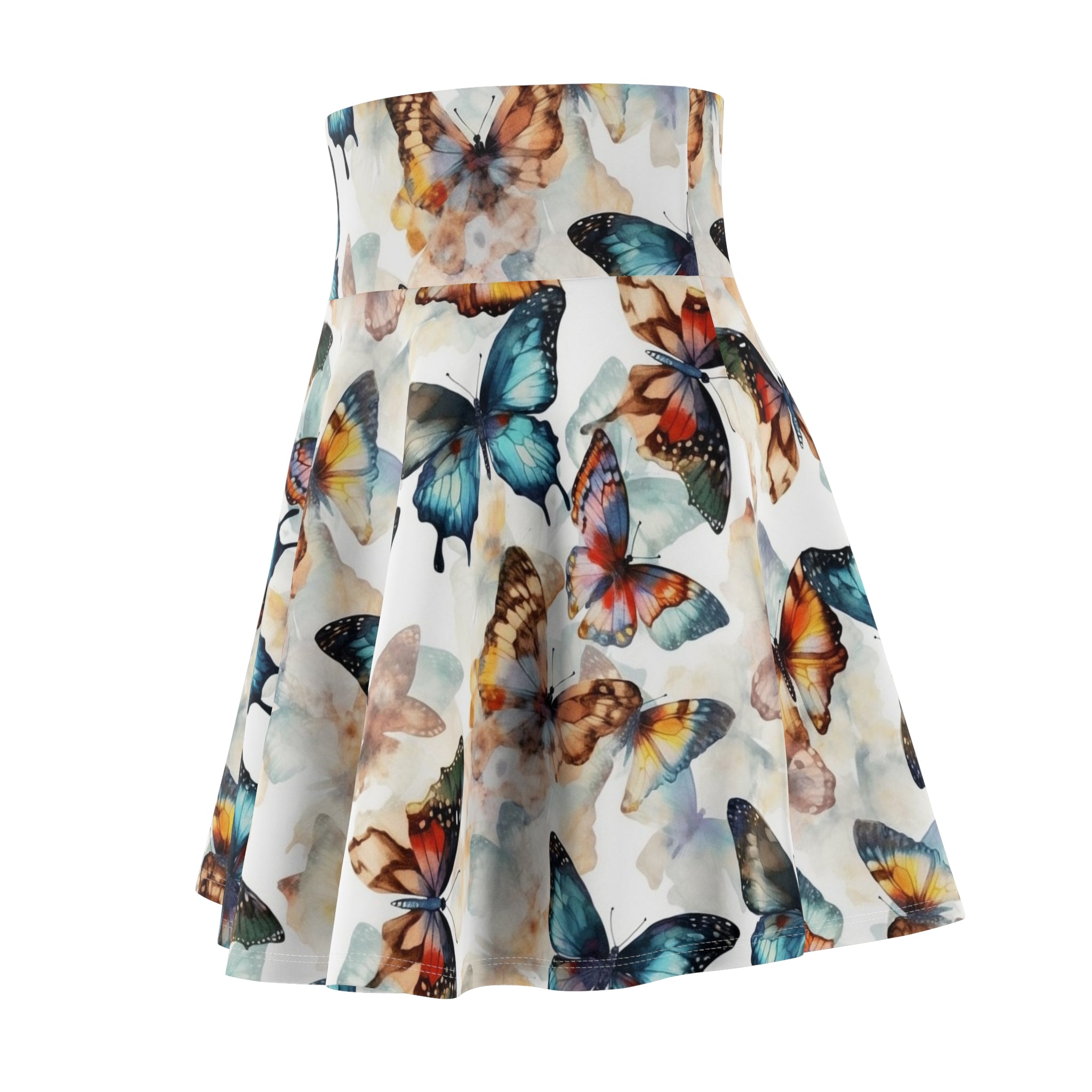 Women's Skater Skirt (AOP) - Seamless Watercolor Designs - Butterflies 02