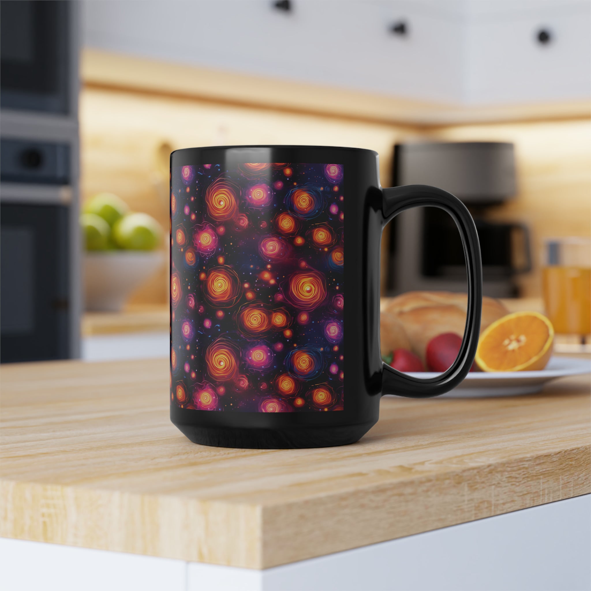 Black Mug, 15oz (AOP) - Fantasy Galaxies 07