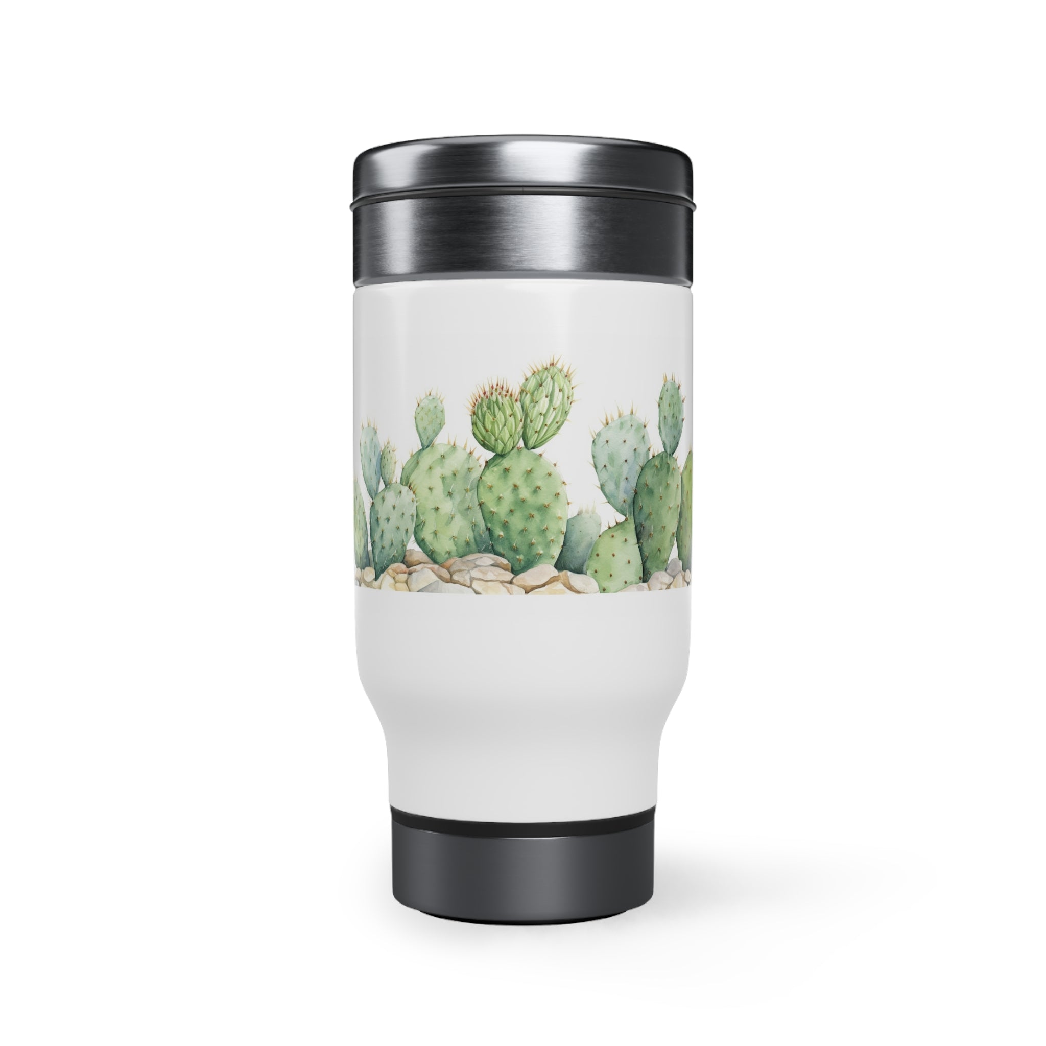 Stainless Steel Travel Mug with Handle, 14oz - Cactus, Watercolor