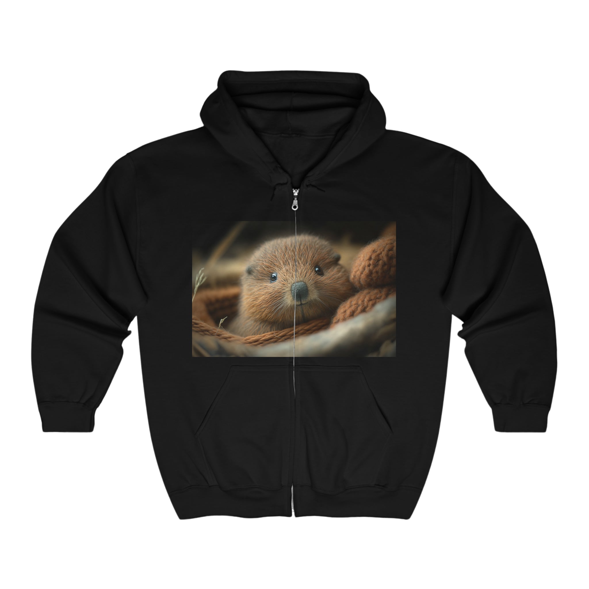 Unisex Heavy Blend™ Full Zip Hooded Sweatshirt - Baby Animals - Beaver