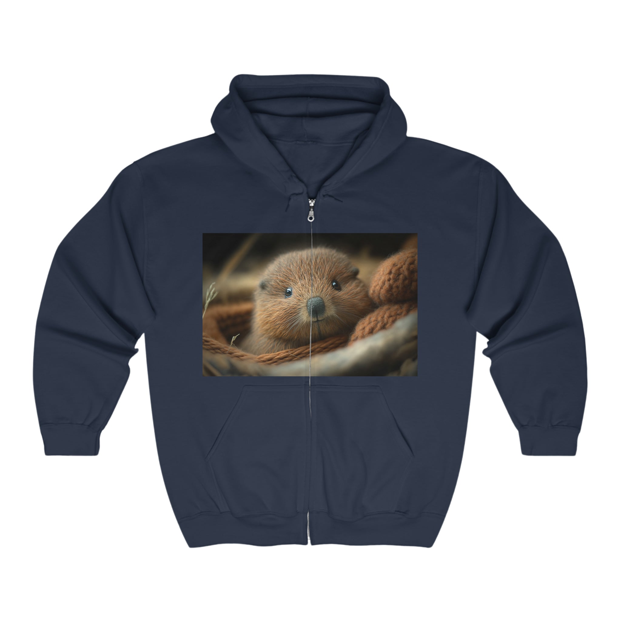 Unisex Heavy Blend™ Full Zip Hooded Sweatshirt - Baby Animals - Beaver