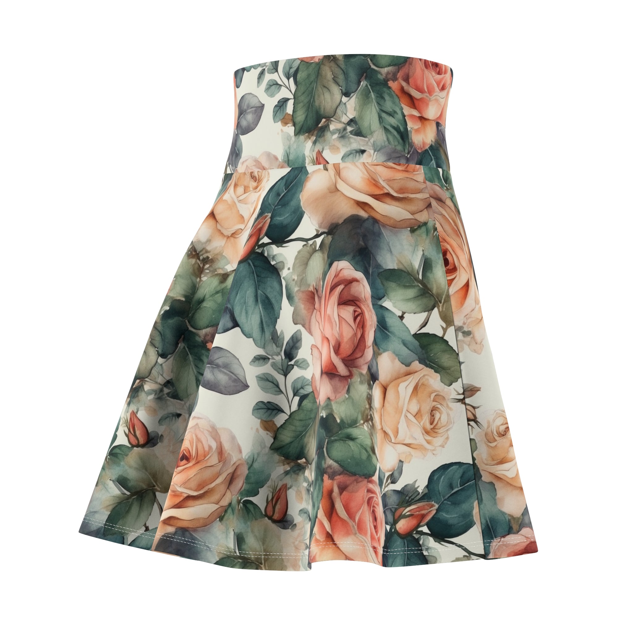 Women's Skater Skirt (AOP) - Seamless Watercolor Designs - Roses 01