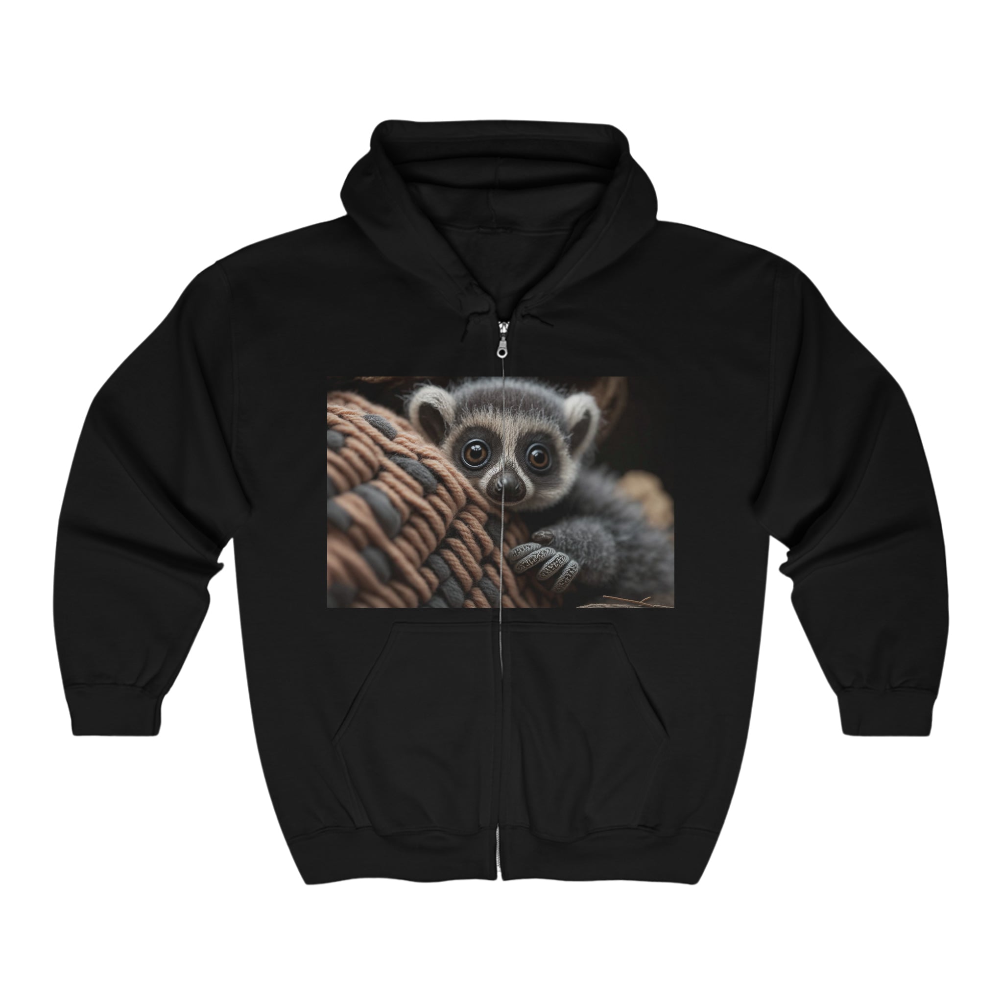Unisex Heavy Blend™ Full Zip Hooded Sweatshirt - Baby Animals - Ringtail Lemur