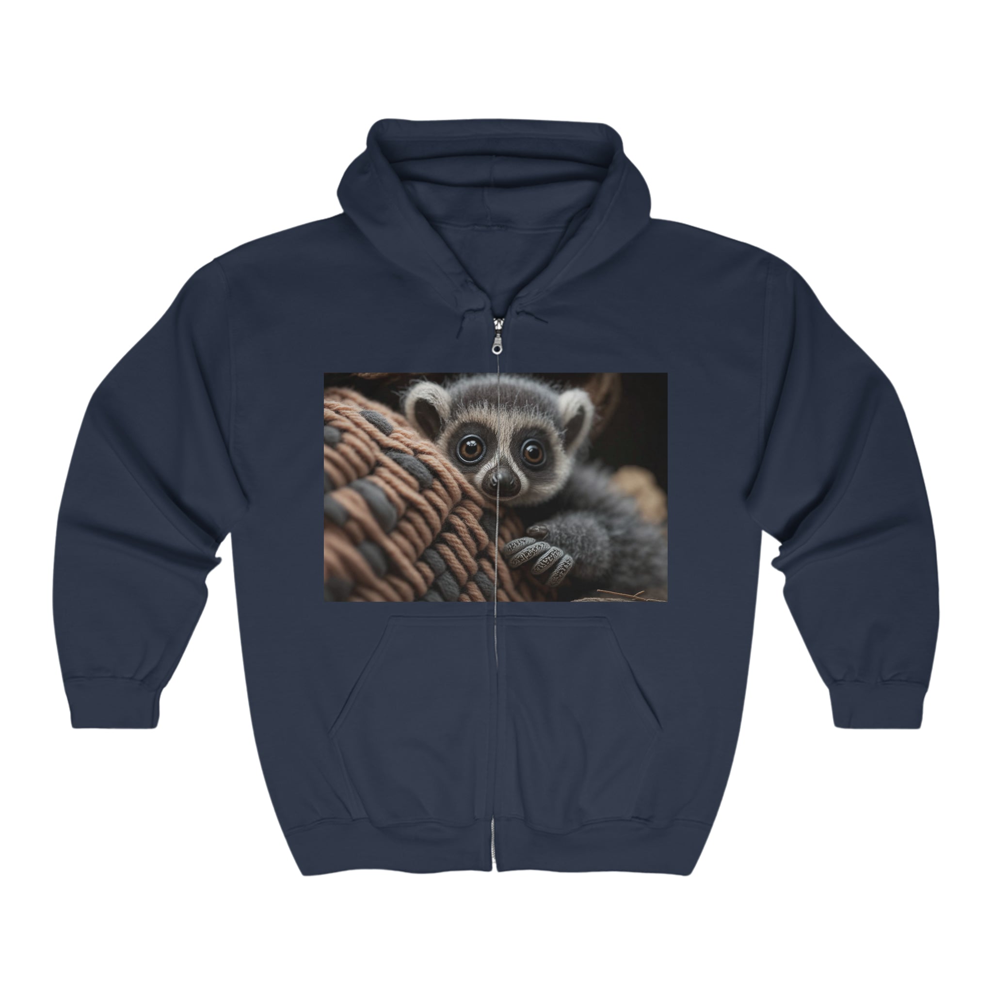 Unisex Heavy Blend™ Full Zip Hooded Sweatshirt - Baby Animals - Ringtail Lemur