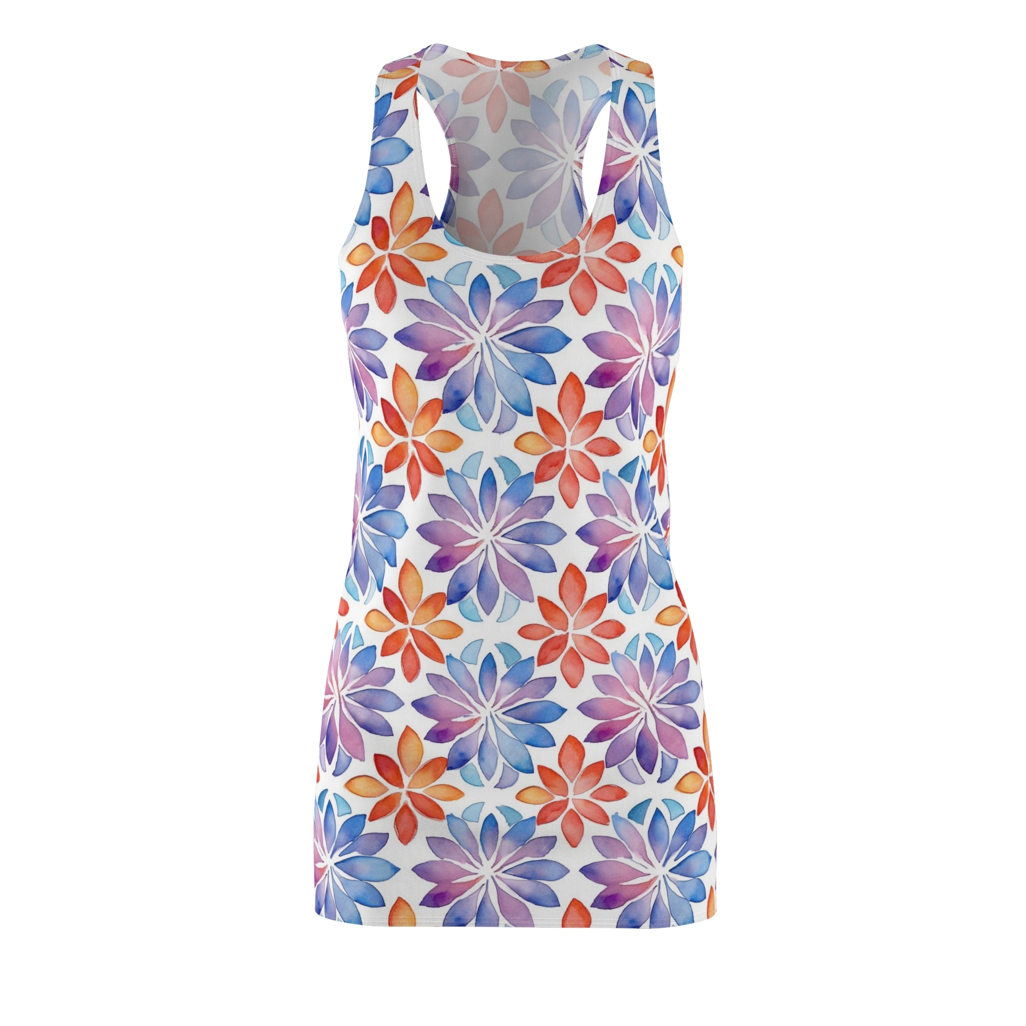 Women's Cut & Sew Racerback Dress (AOP) - Seamless Flower Watercolor Designs 05