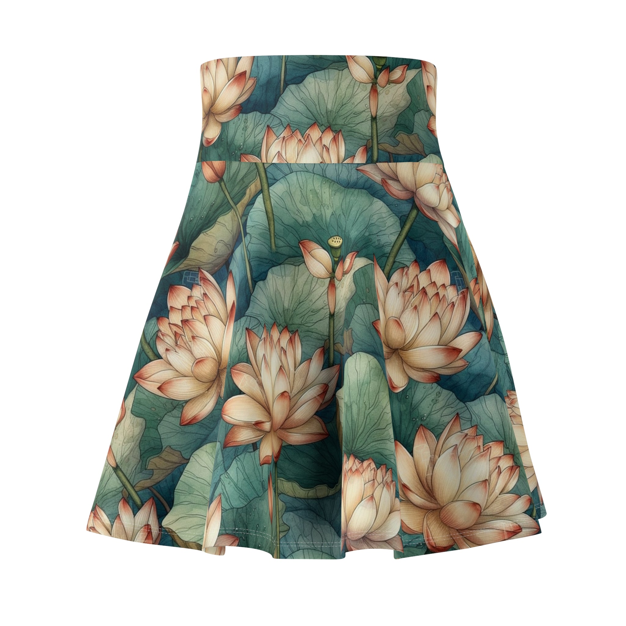 Women's Skater Skirt (AOP) - Seamless Watercolor Designs - Lotuses