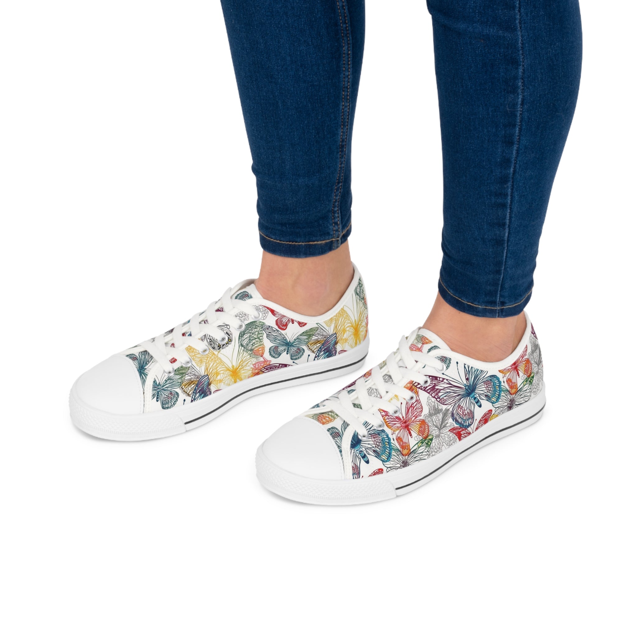 Women's Low Top Sneakers (AOP) - Seamless Butterfly Designs 05