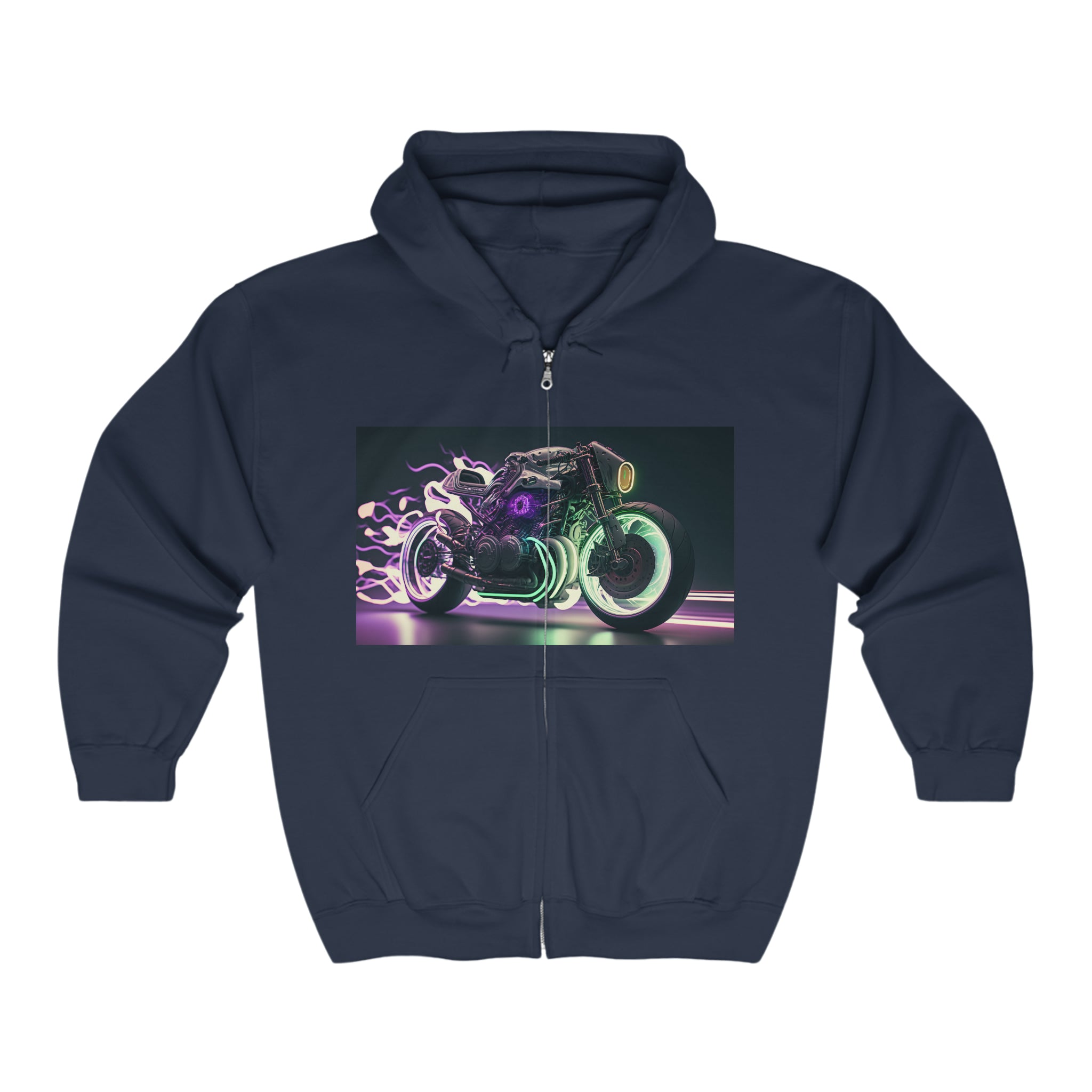 Unisex Heavy Blend™ Full Zip Hooded Sweatshirt - Neon Motorcycle 03