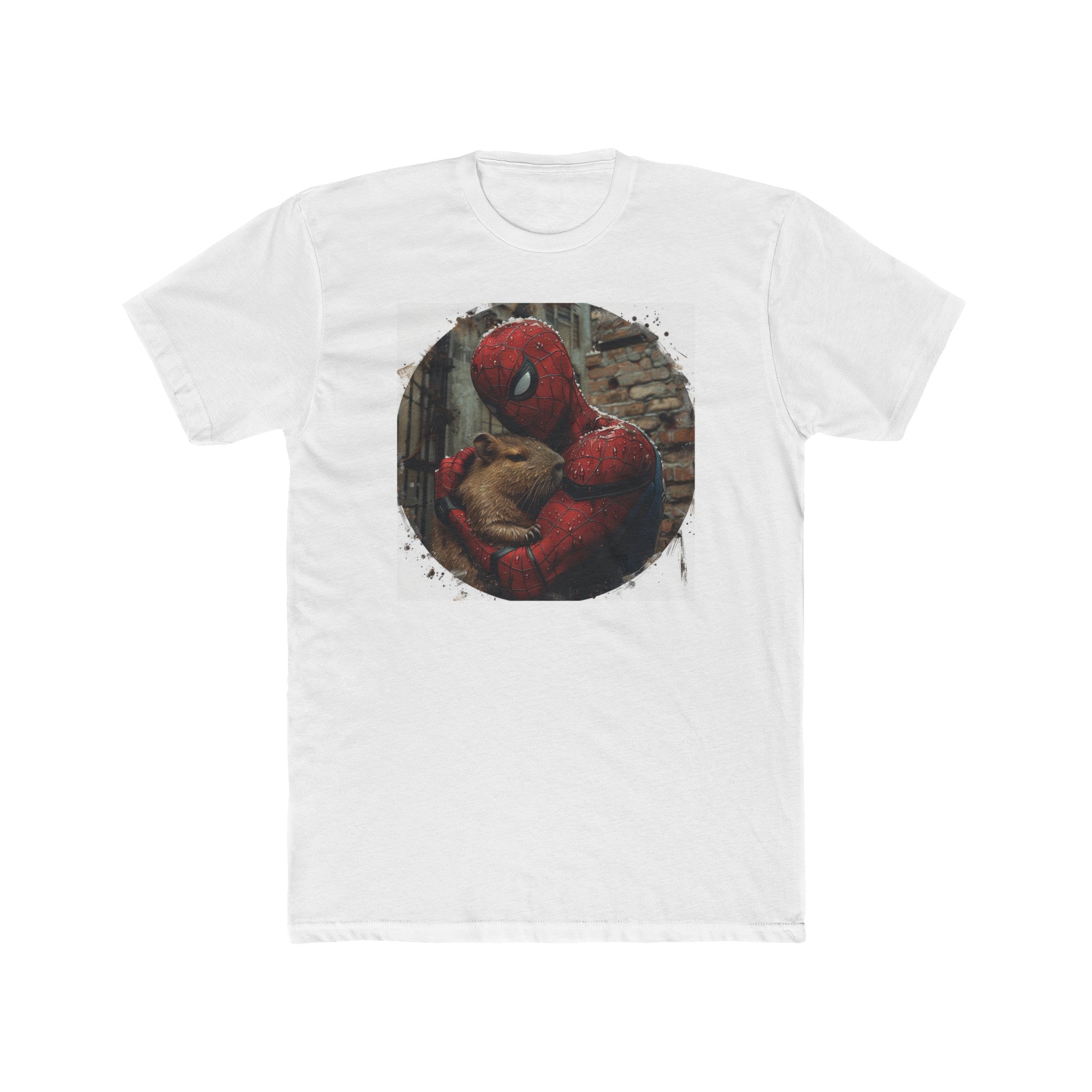 Men's Cotton Crew Tee - Superheroes Collection - Spider-Man and capybara