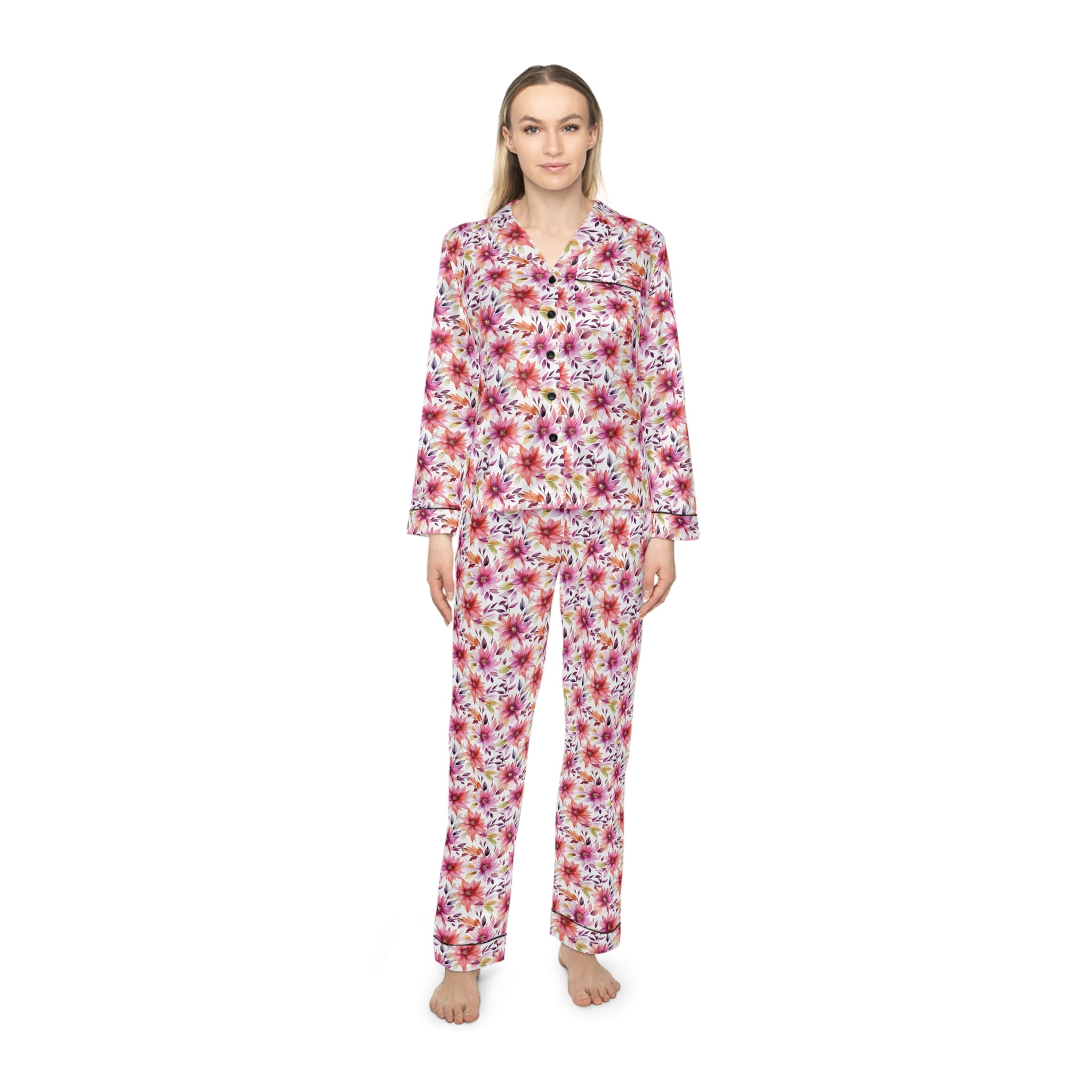 Women's Satin Pajamas (AOP) - Floral Prints 01