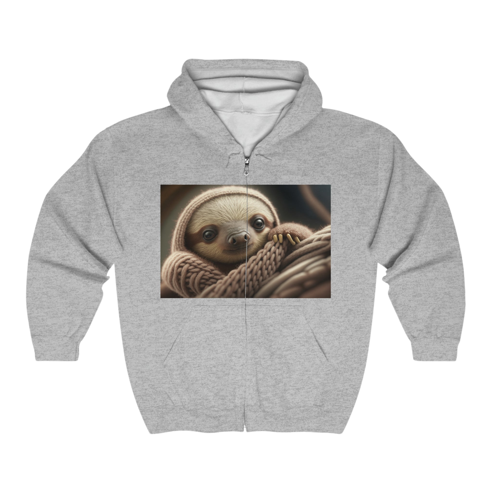 Unisex Heavy Blend™ Full Zip Hooded Sweatshirt - Baby Animals - Sloth