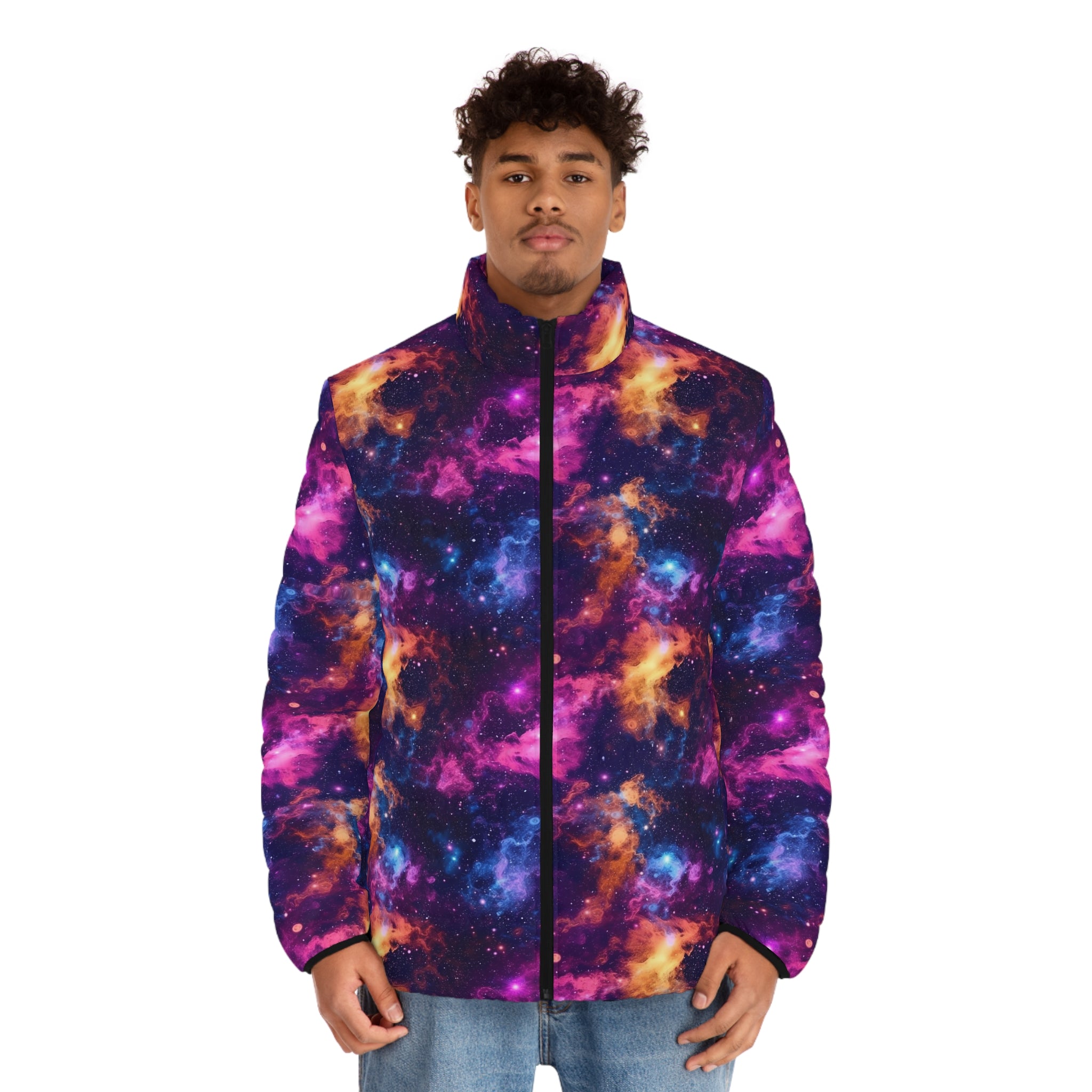 Men's Puffer Jacket (AOP) - Digital Galaxies 05