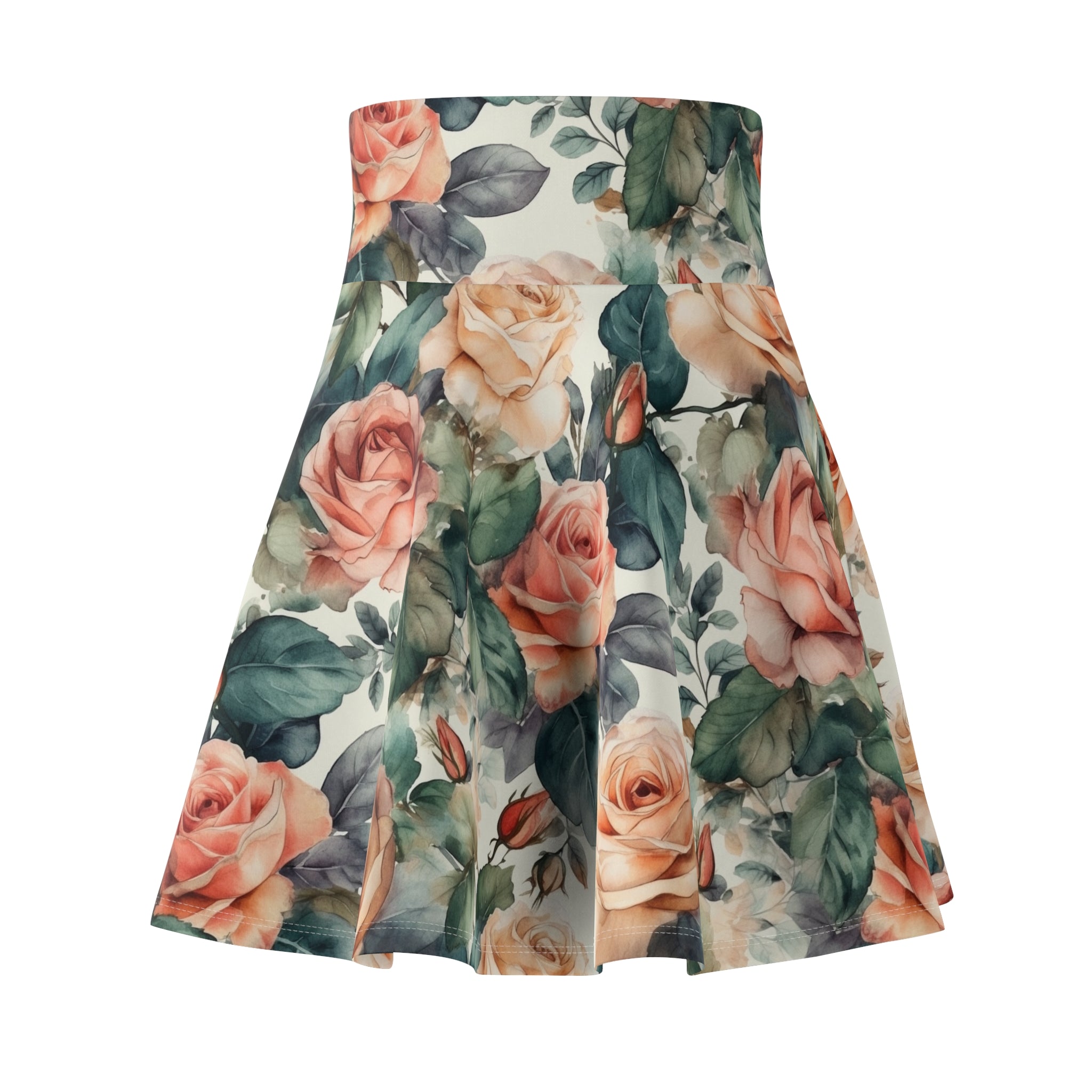 Women's Skater Skirt (AOP) - Seamless Watercolor Designs - Roses 01