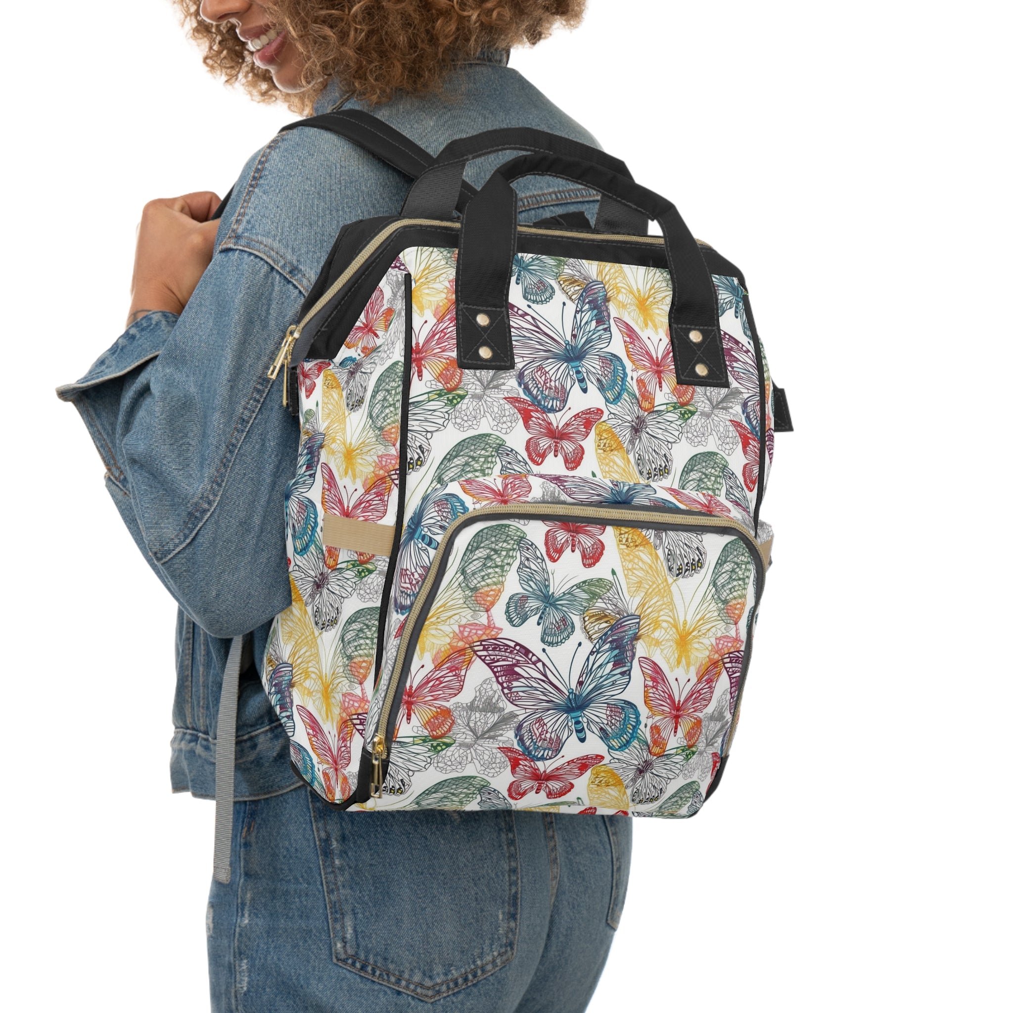 Multifunctional Diaper Backpack (AOP) - Seamless Butterflies Design 05