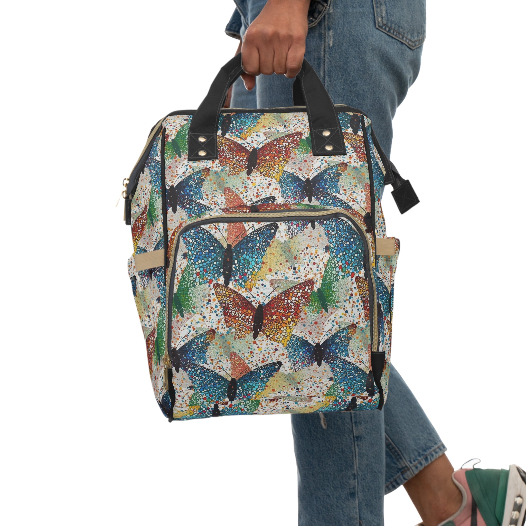 Multifunctional Diaper Backpack (AOP) - Seamless Butterflies Design 08