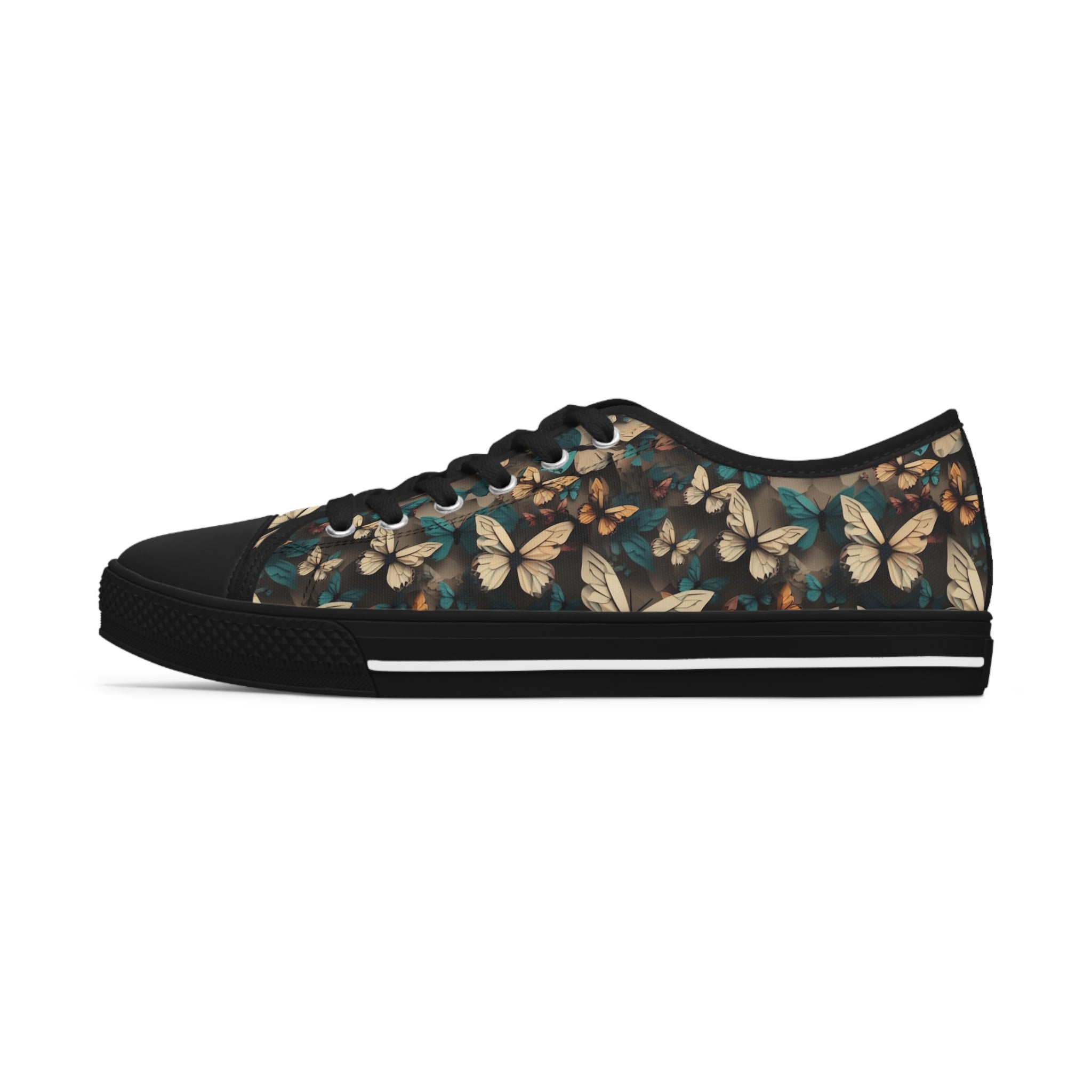 Women's Low Top Sneakers (AOP) - Seamless Butterfly Designs 01