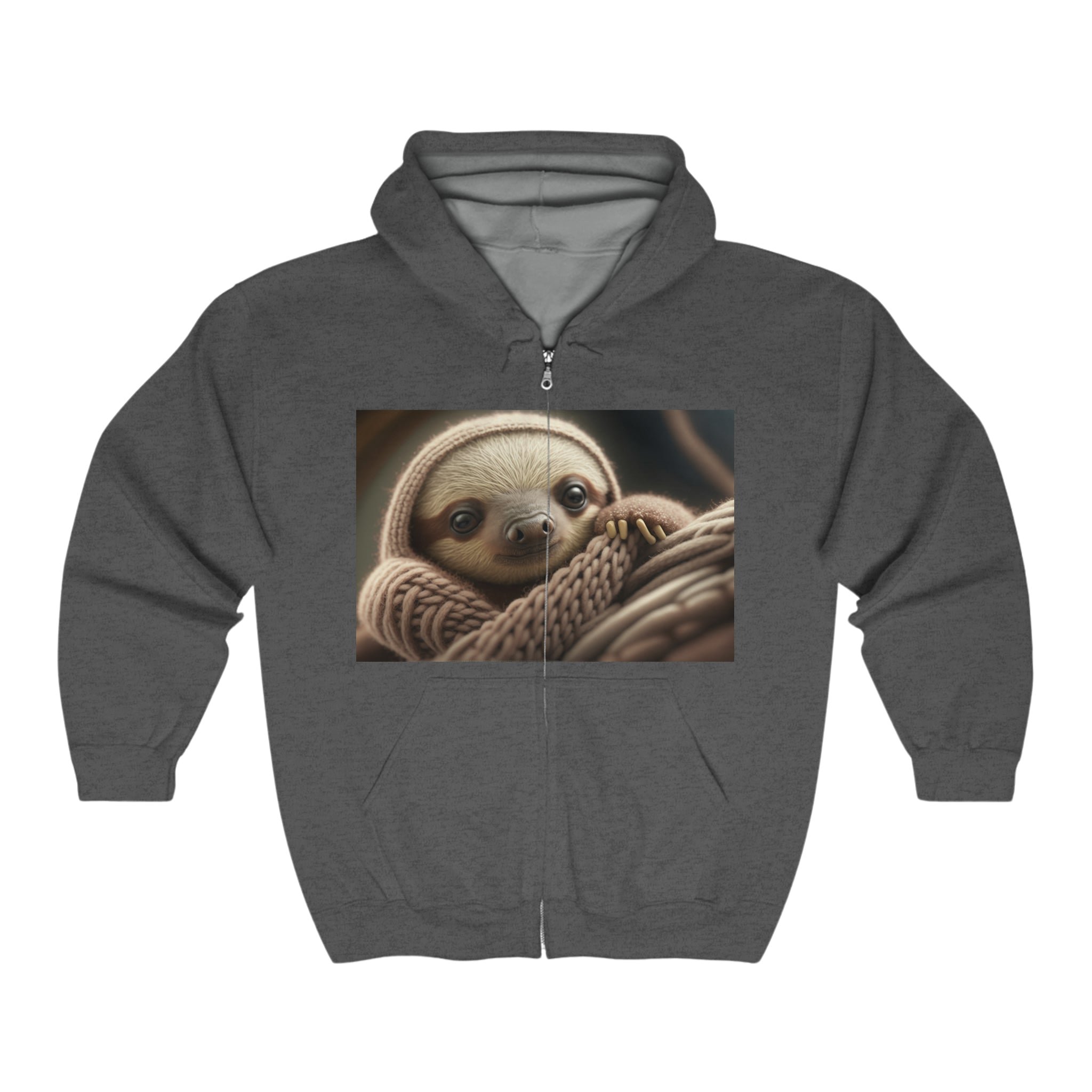 Unisex Heavy Blend™ Full Zip Hooded Sweatshirt - Baby Animals - Sloth