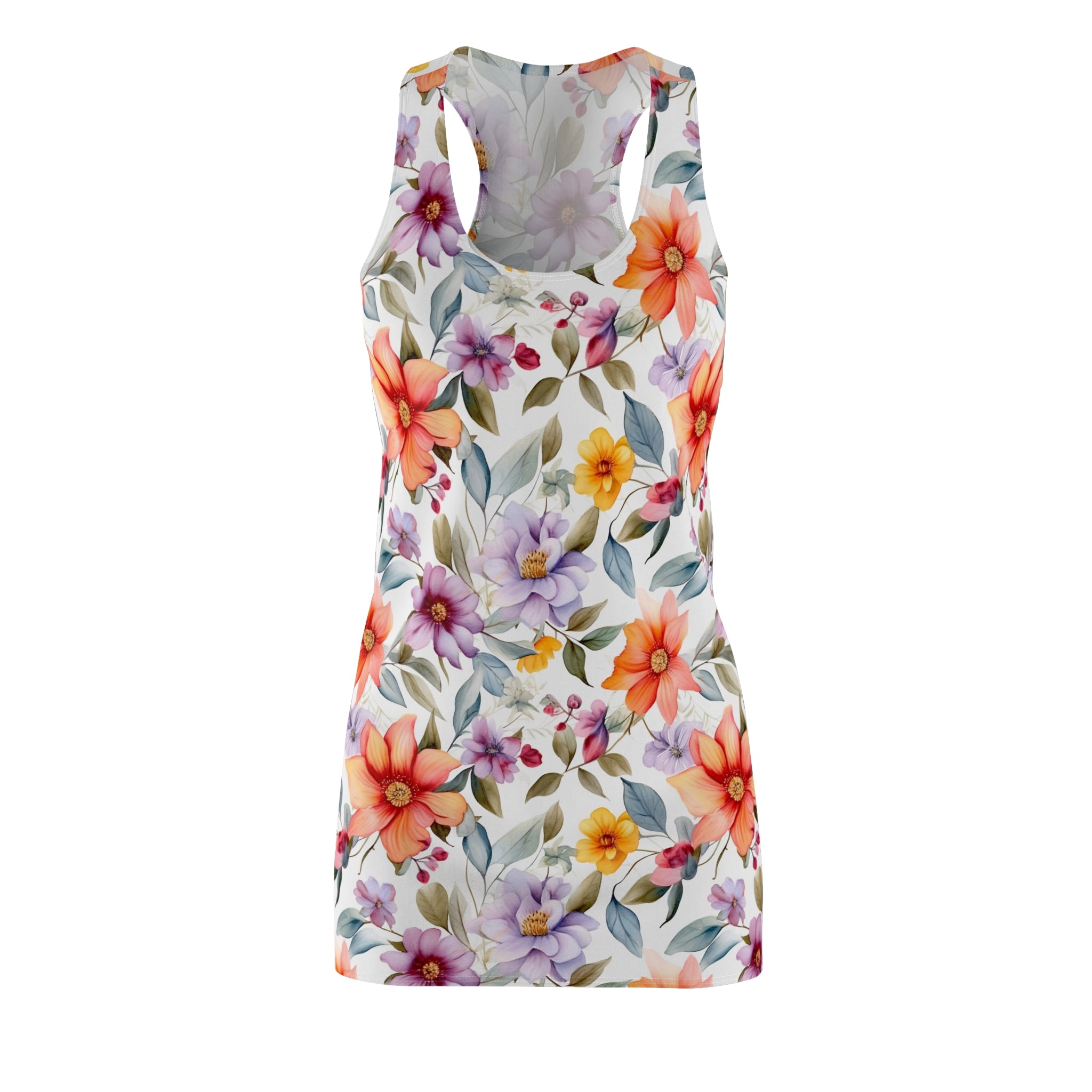 Women's Cut & Sew Racerback Dress (AOP) - Seamless Flower Watercolor Designs 06