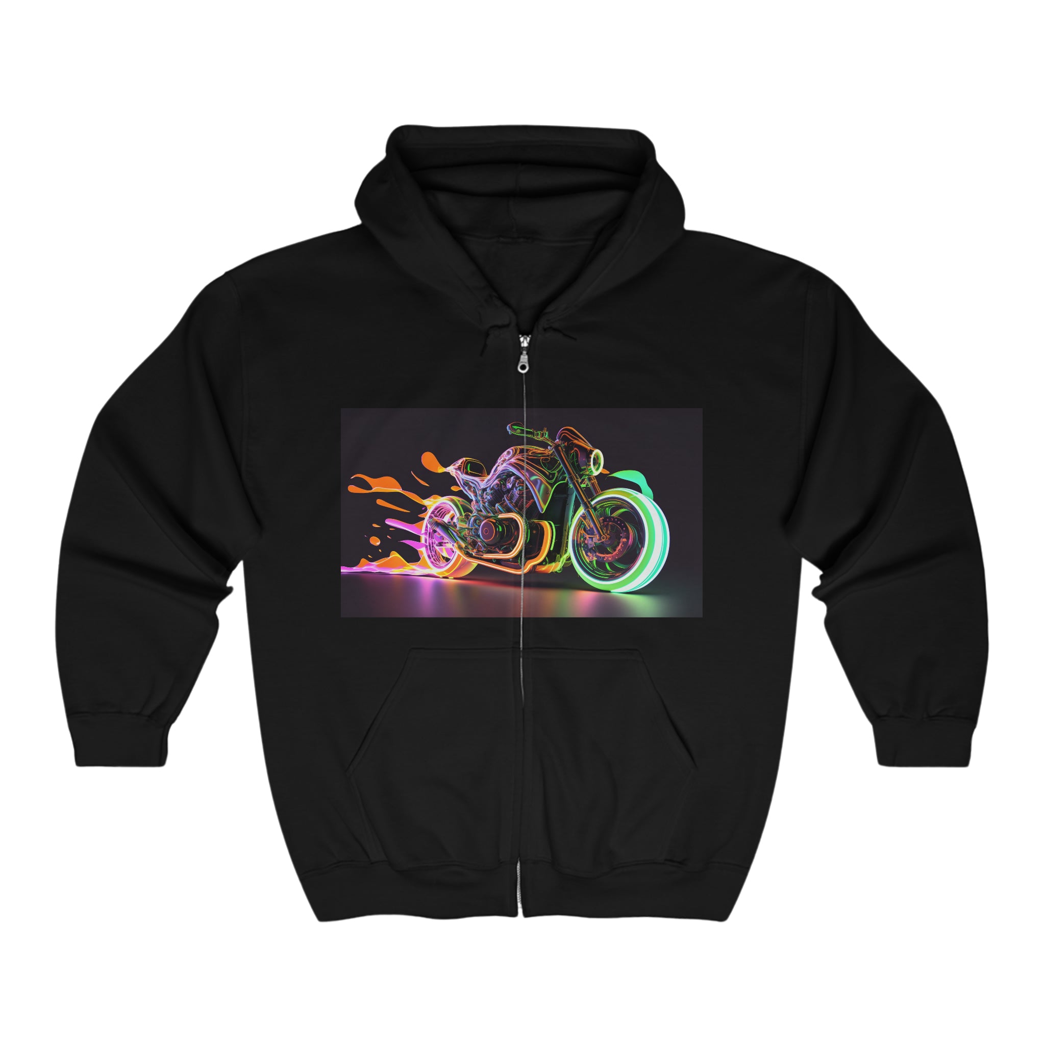 Unisex Heavy Blend™ Full Zip Hooded Sweatshirt - Neon Motorcycle 06