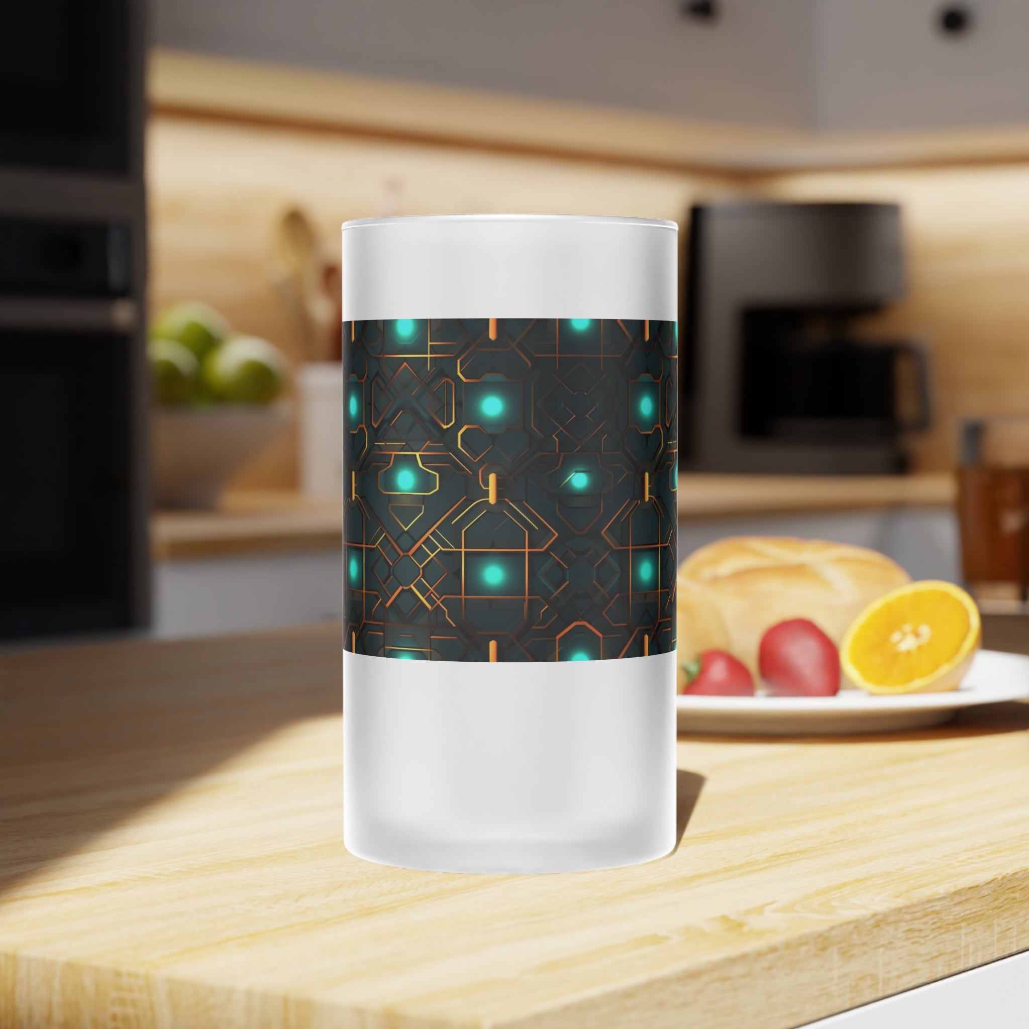 Frosted Glass Beer Mug (AOP) - Seamless Futuristic Designs 09