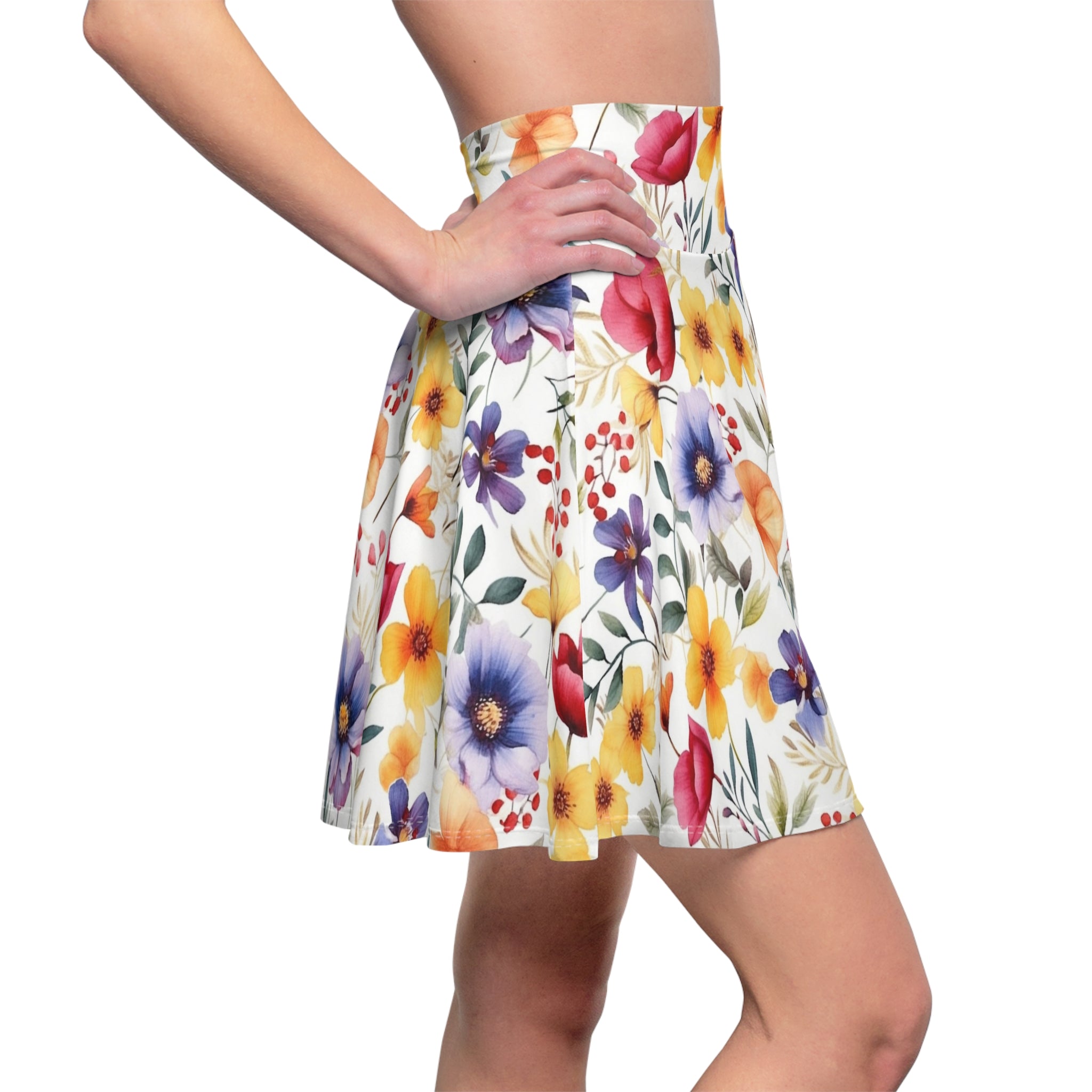 Women's Skater Skirt (AOP) - Seamless Watercolor Designs - Wildflowers