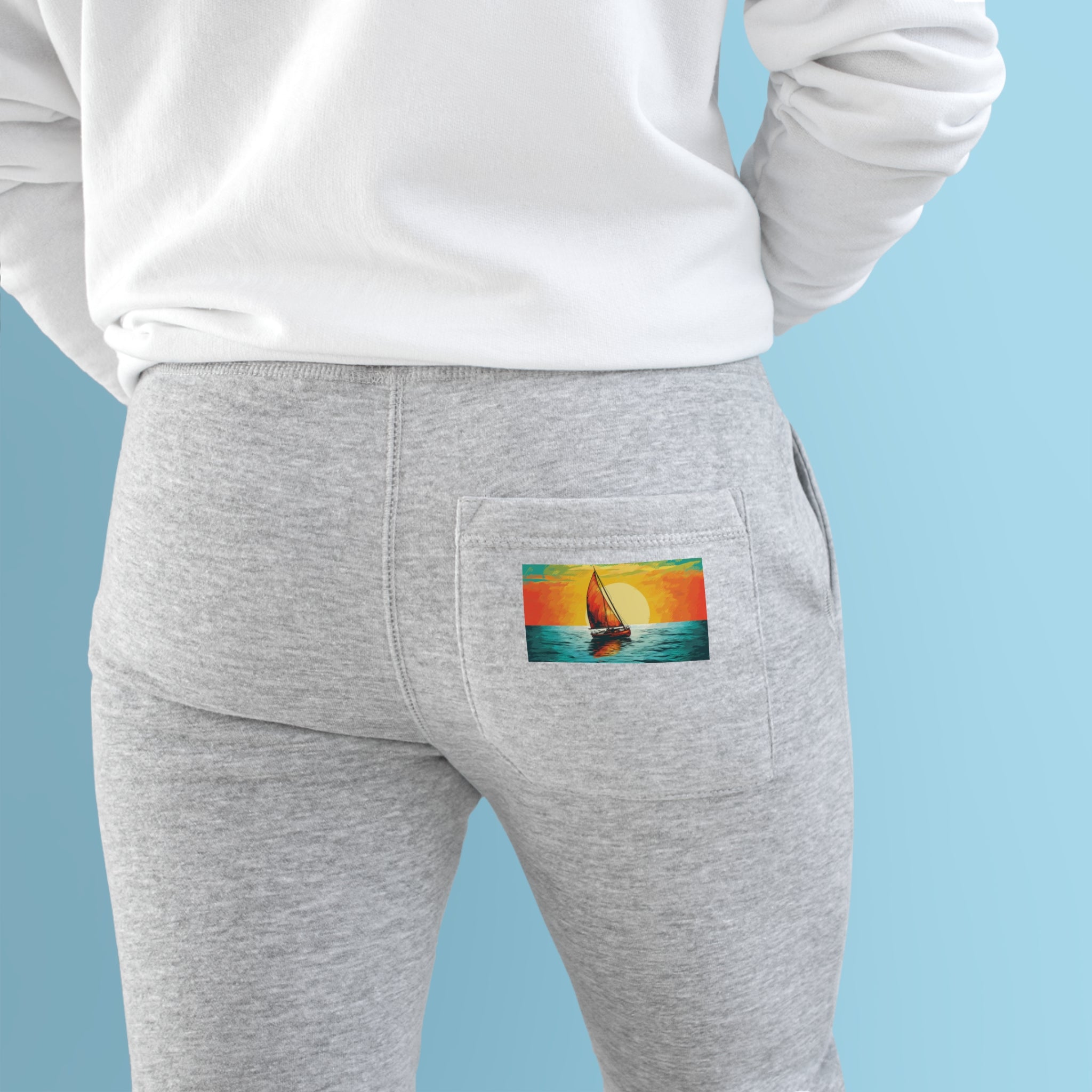 Premium Fleece Joggers - Pop Art Sailboat