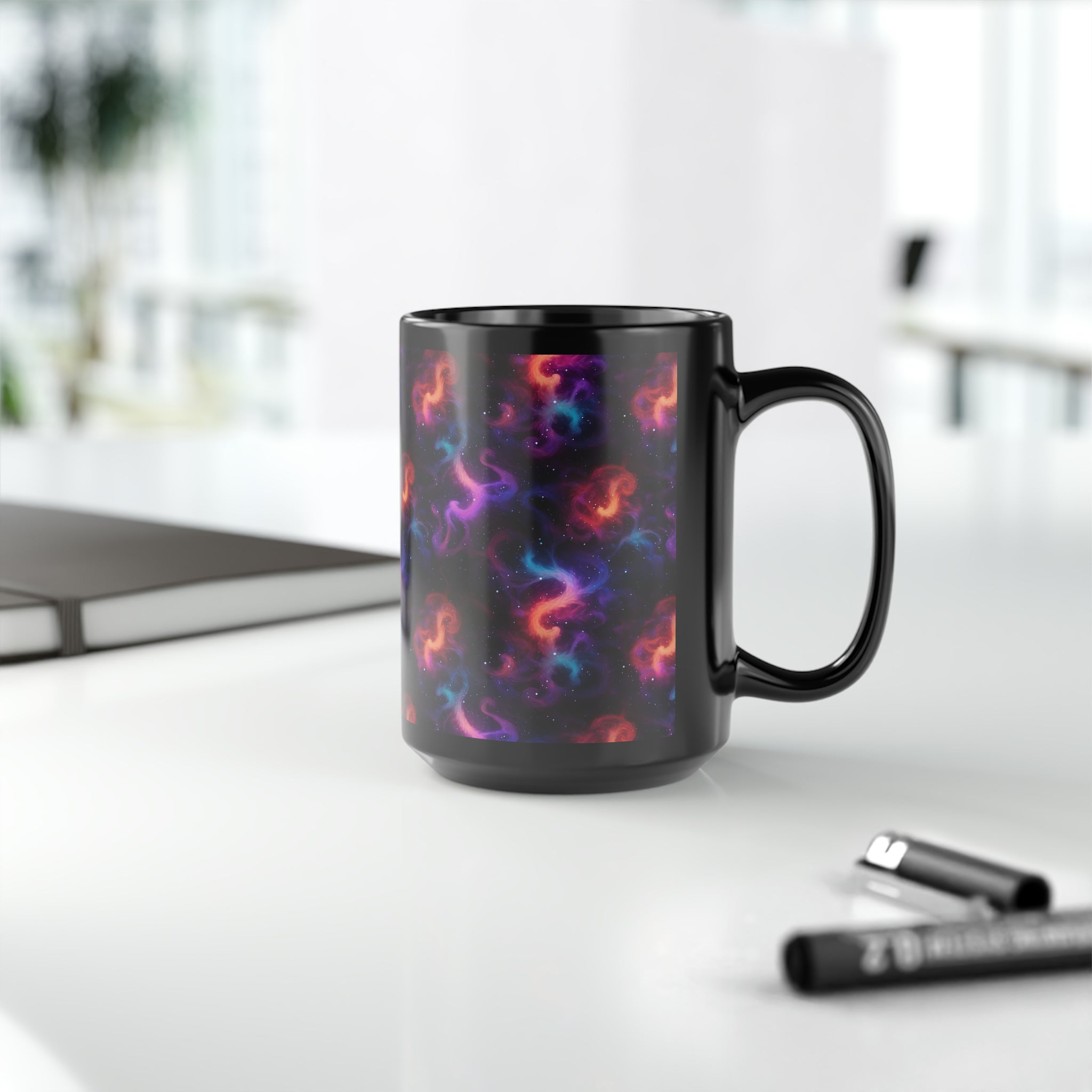 Black Mug, 15oz (AOP) - Fantasy Galaxies 04