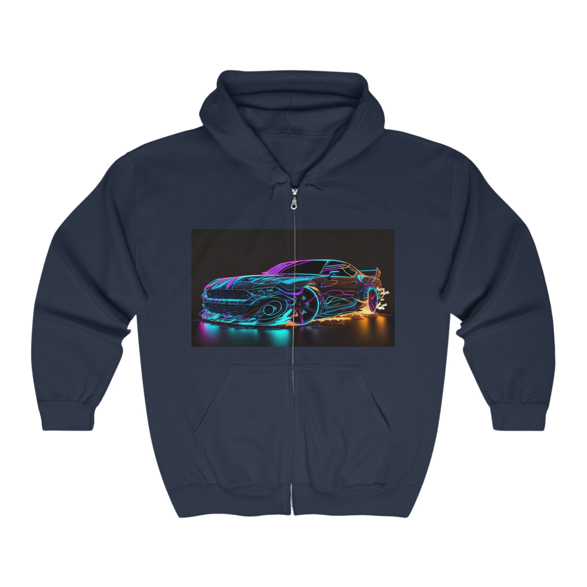 Unisex Heavy Blend™ Full Zip Hooded Sweatshirt - Neon Car 04